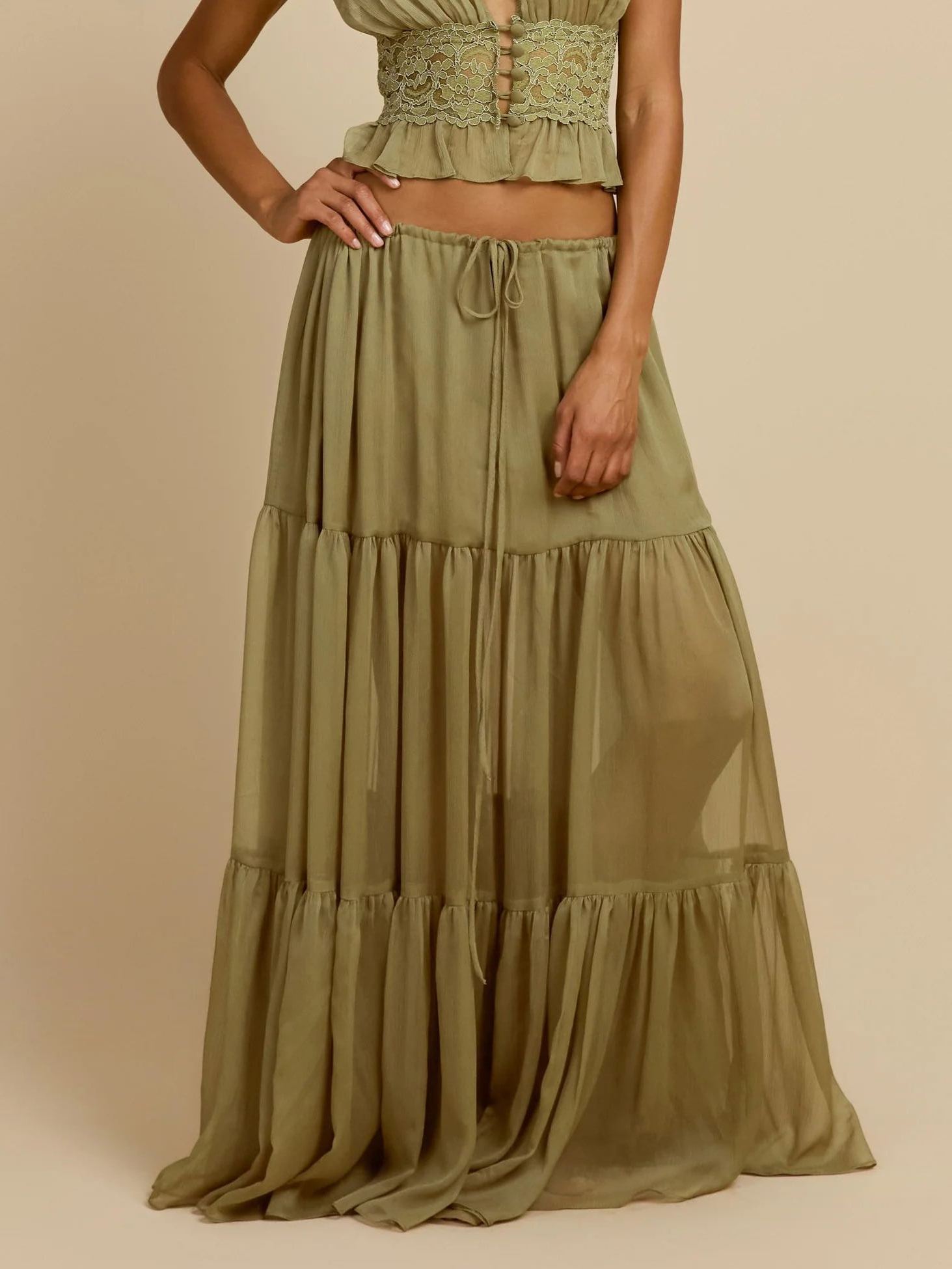 Flavie Crop Lace Skirt Set