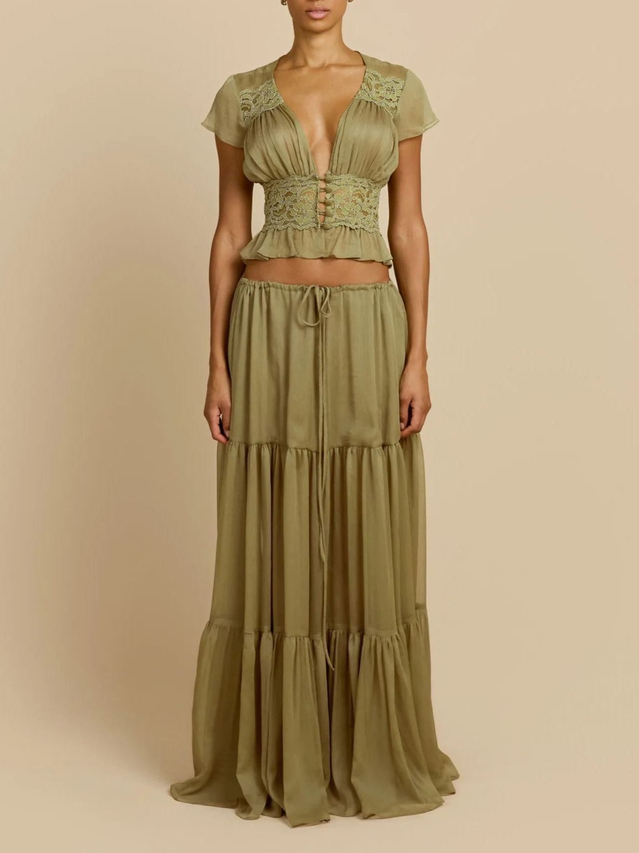 Flavie Crop Lace Skirt Set