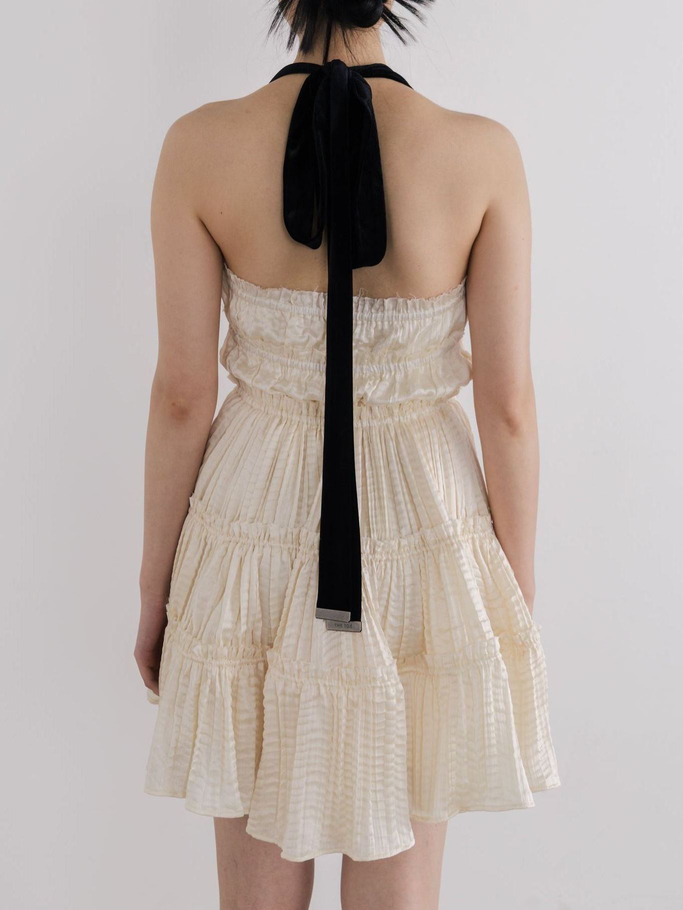 Cadogan Heather Cream Halter Tiered Mini Dress