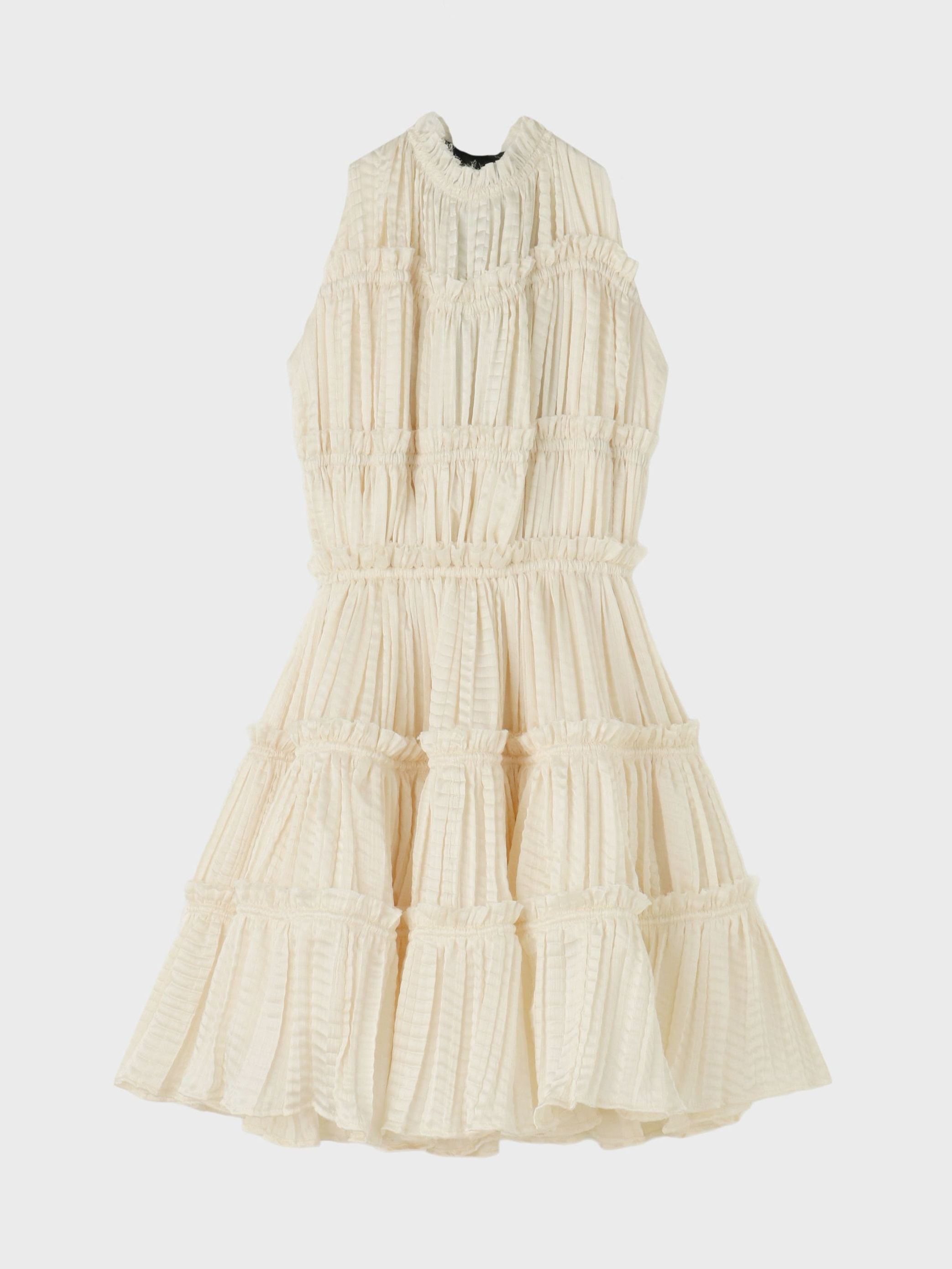Cadogan Heather Cream Halter Tiered Mini Dress