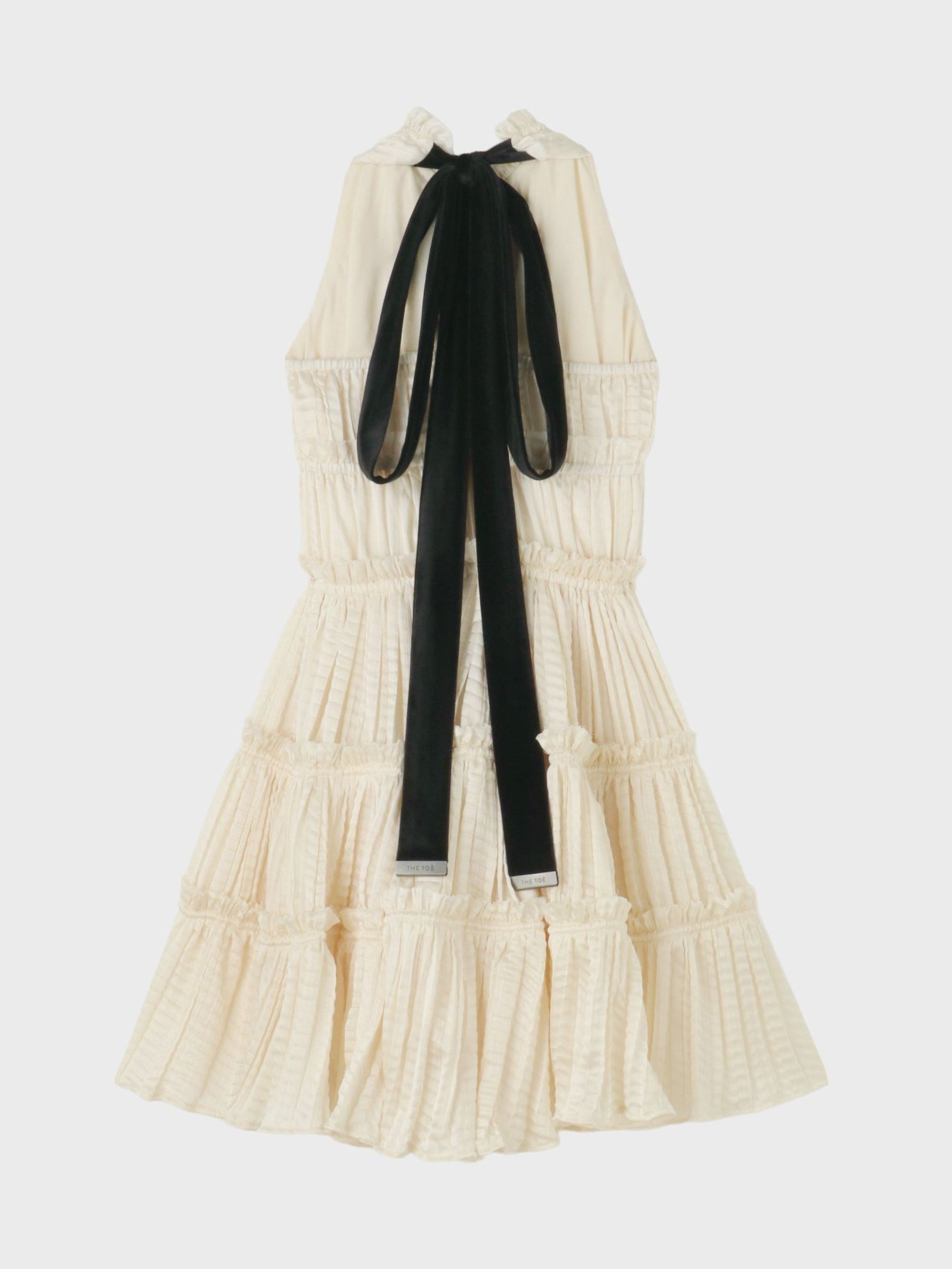 Cadogan Heather Cream Halter Tiered Mini Dress
