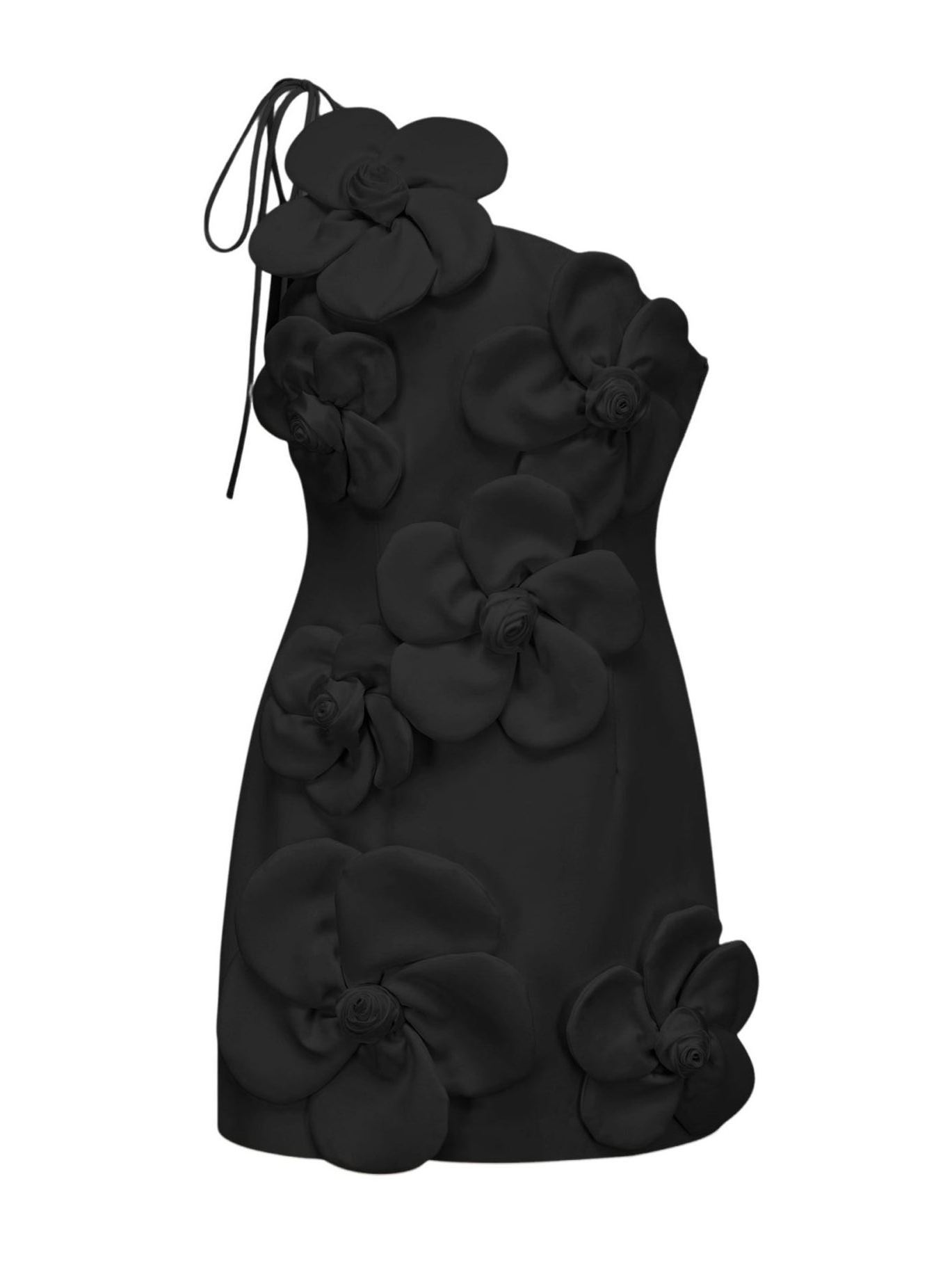 Dobries Black Floral Off-Shoulder Mini Dress