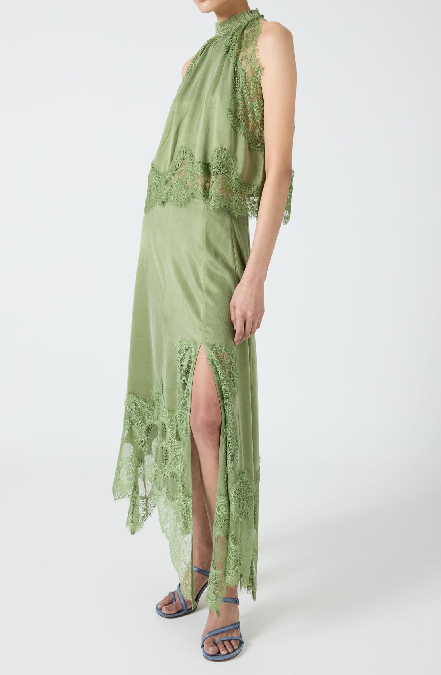 Flamingzo Green Lace Panel Top & Skirt Set