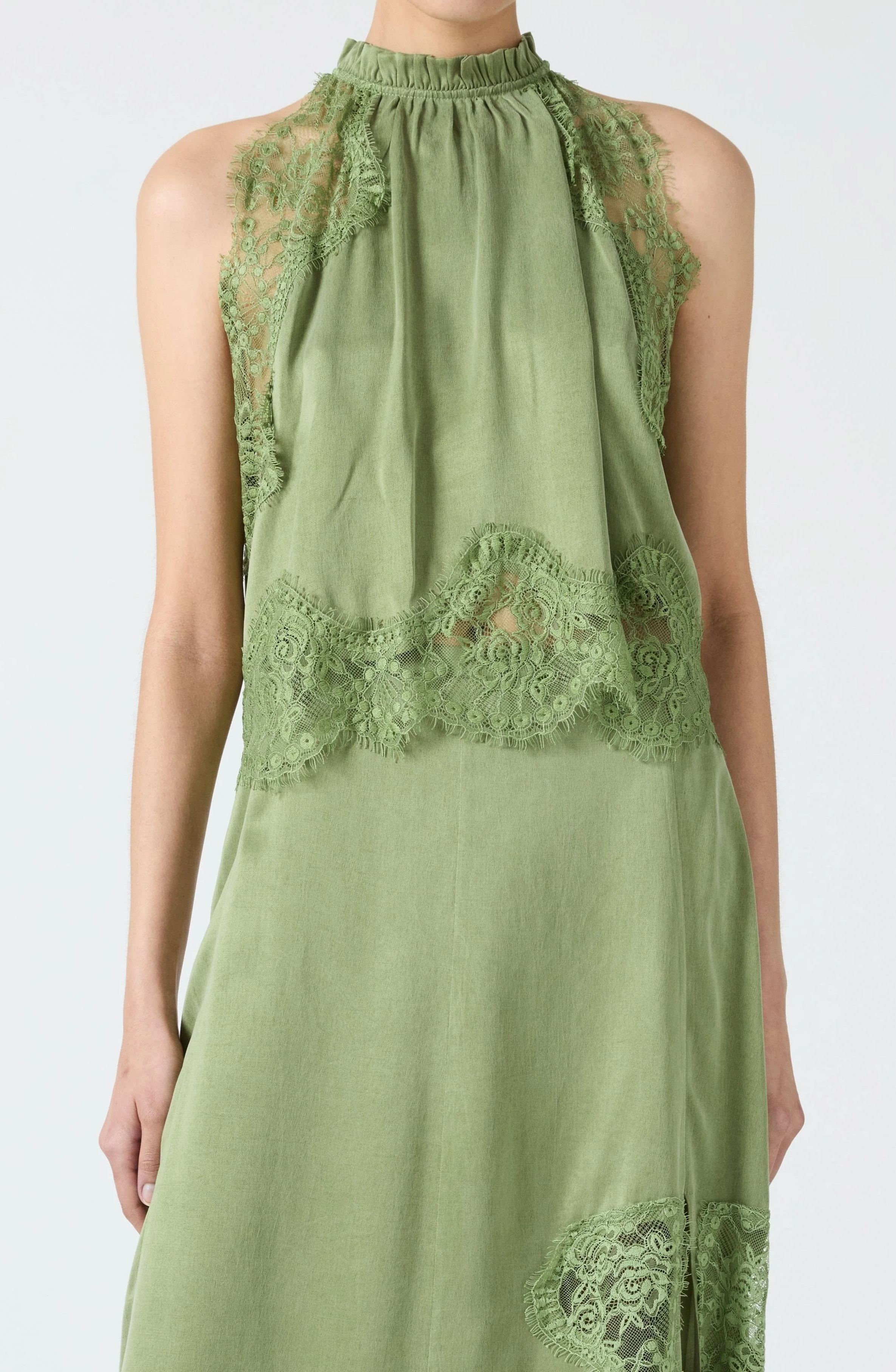 Flamingzo Green Lace Panel Top & Skirt Set