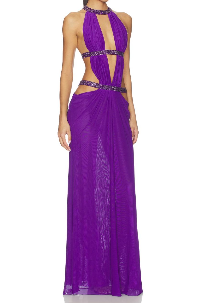 Daphmé Plunge Backless Cutout Maxi Dress In Purple