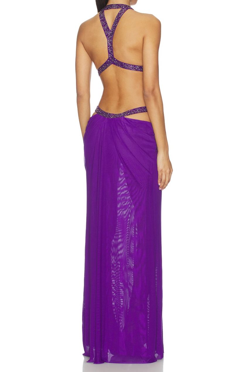 Daphmé Plunge Backless Cutout Maxi Dress In Purple