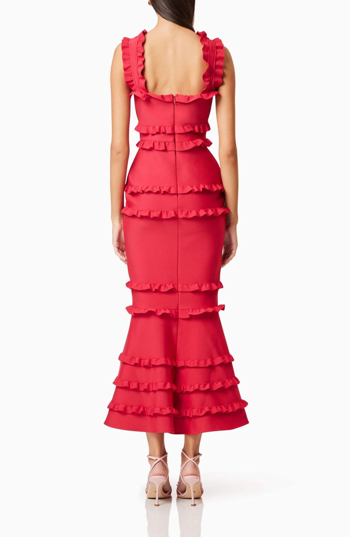 Saschaka Ruffle Flower Maxi Dress In Red