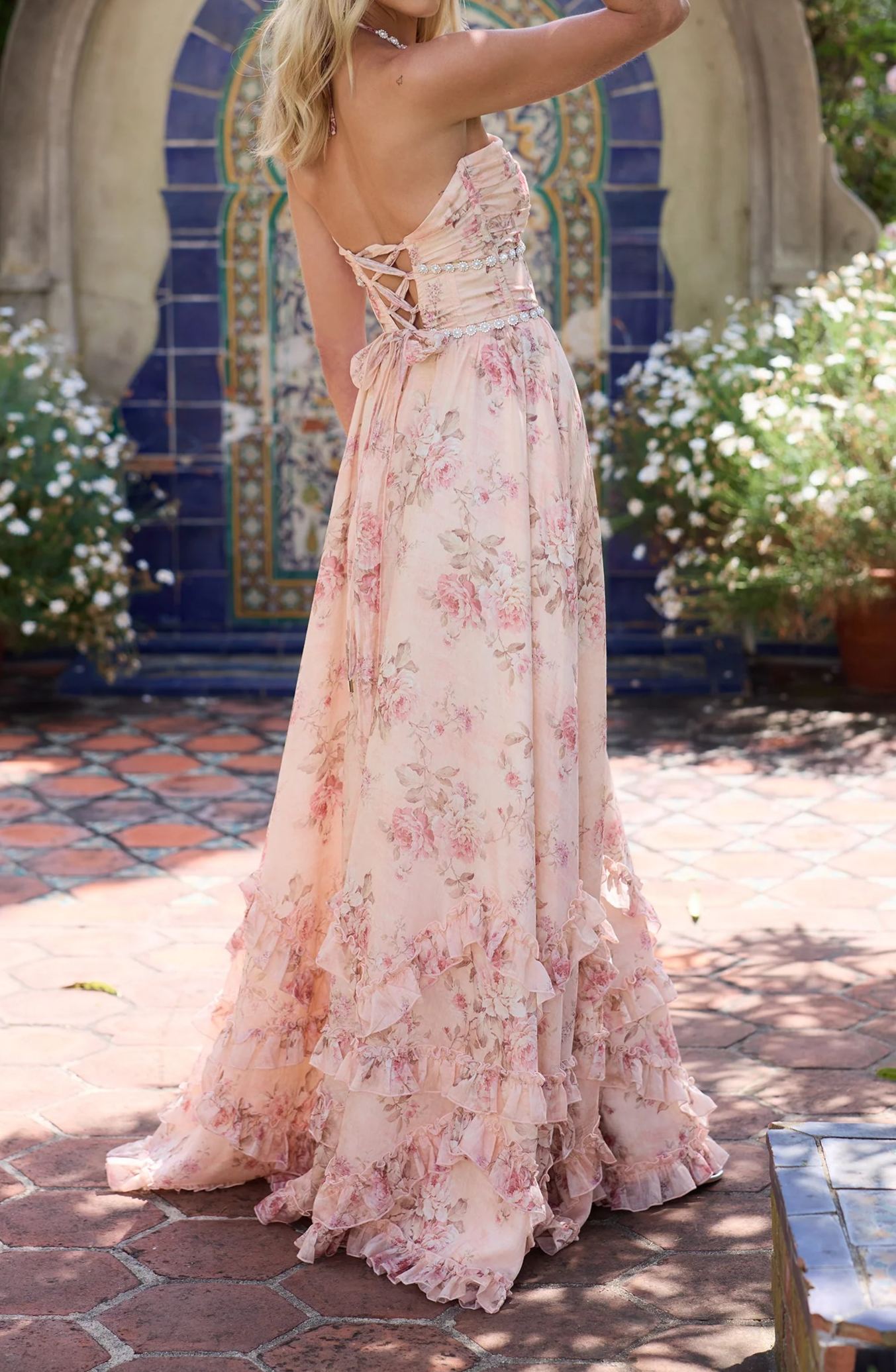 Jersey Plunge Neck Floral Maxi Dress In Pink