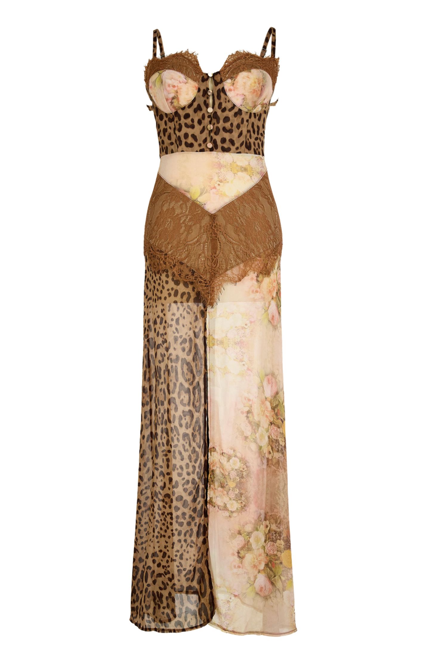 Buleycosmo Splicing Lace Split Leopard Print Maxi Dress