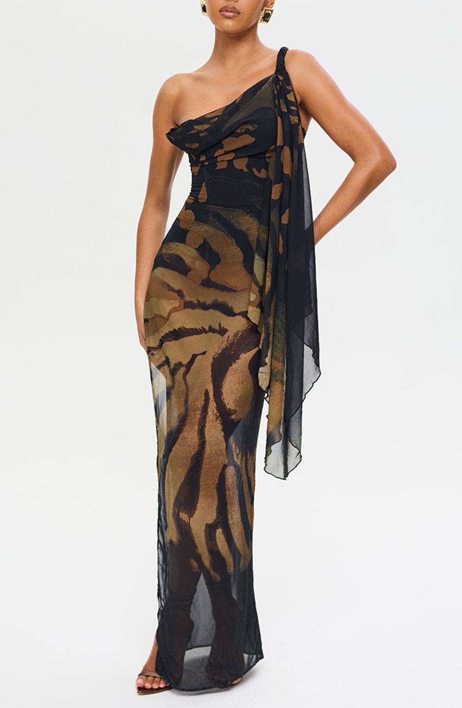 Ziomuble Animal Print Backless Slit Maxi Dress