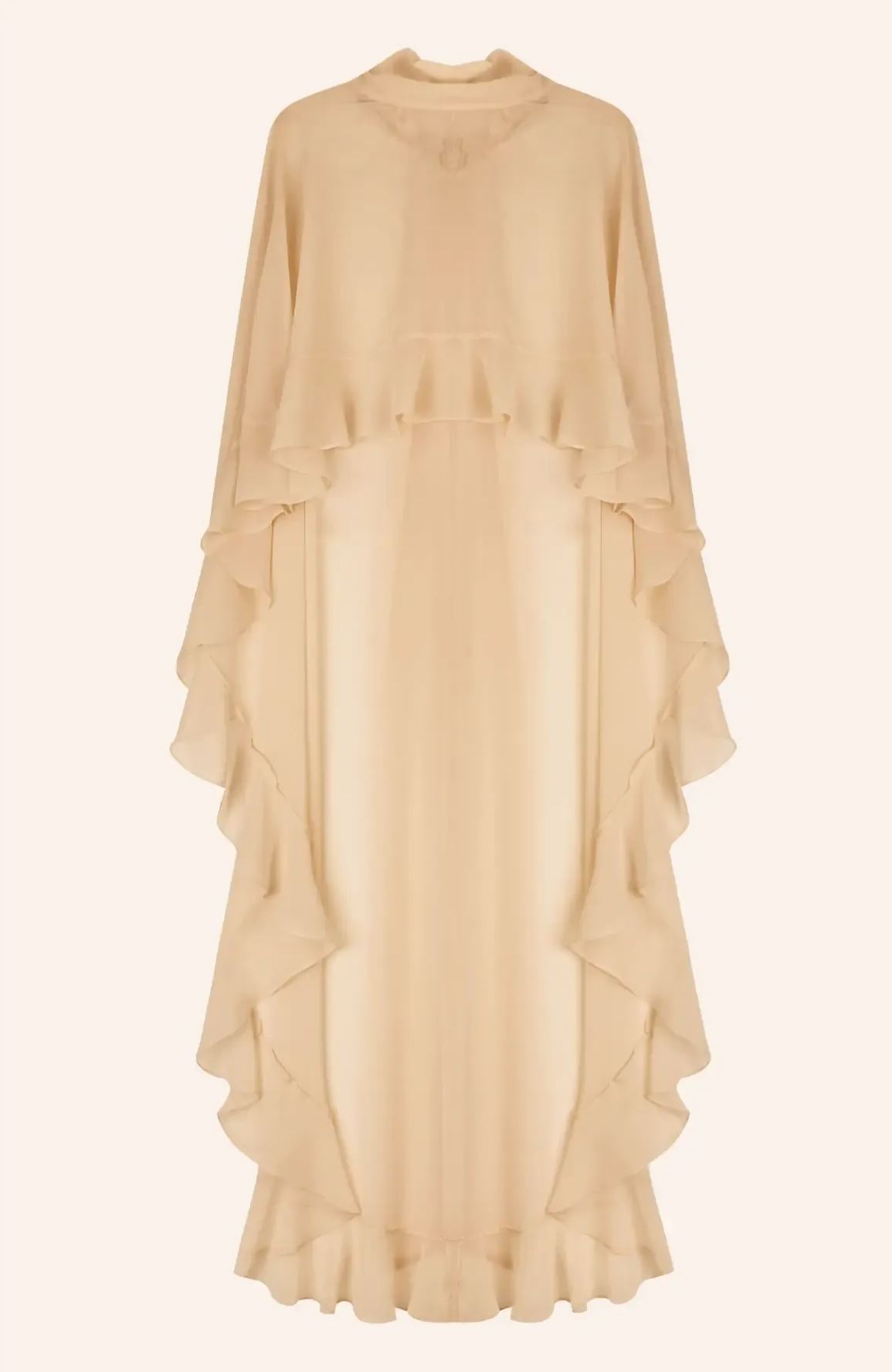 Voidsphere Champagne Satin Top & Skirt Set With Cape Detail