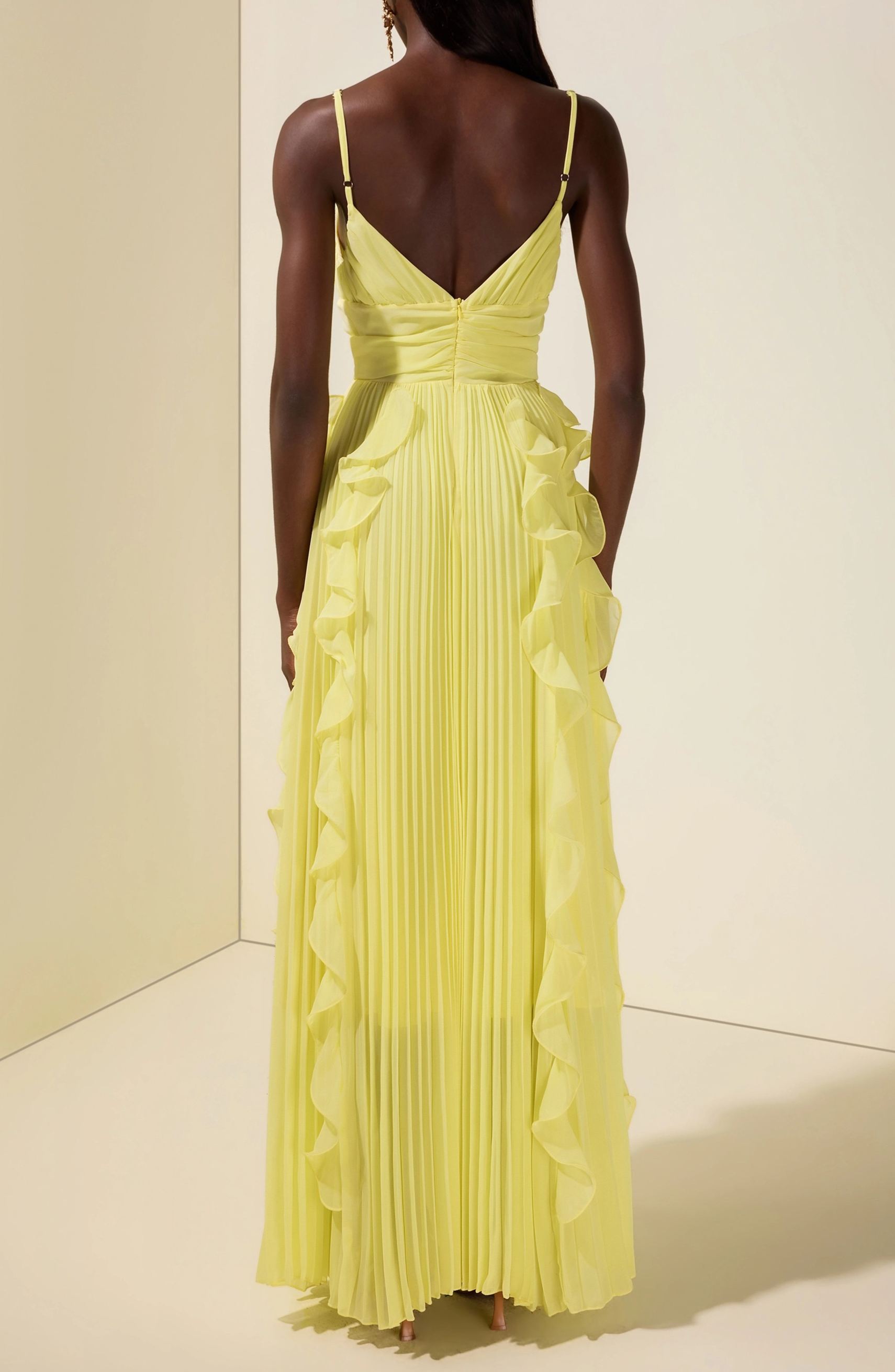 Estelle Yellow Crinkled Ruffled Maxi Dress