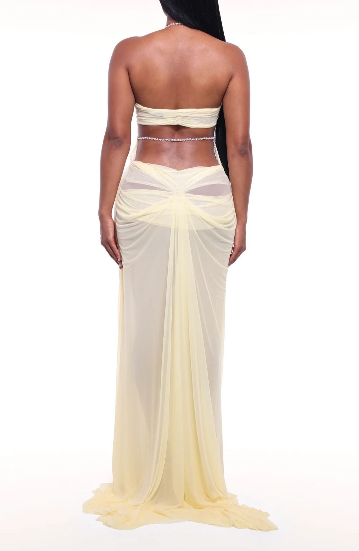 Davis Plunge Chain Asymmetric Maxi Dress In Yellow