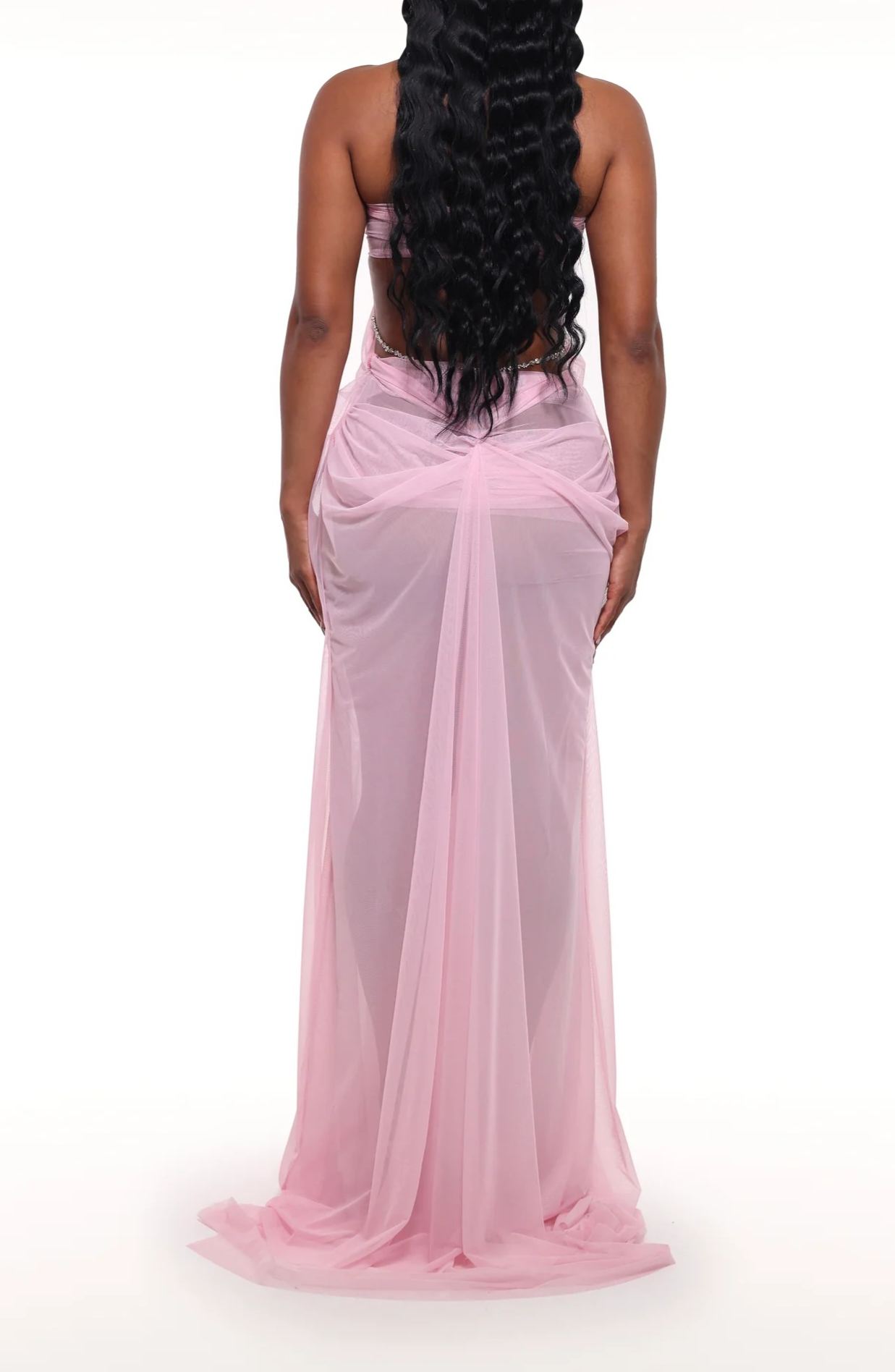 Pinnado Plunge Chain Asymmetric Maxi Dress In Pink