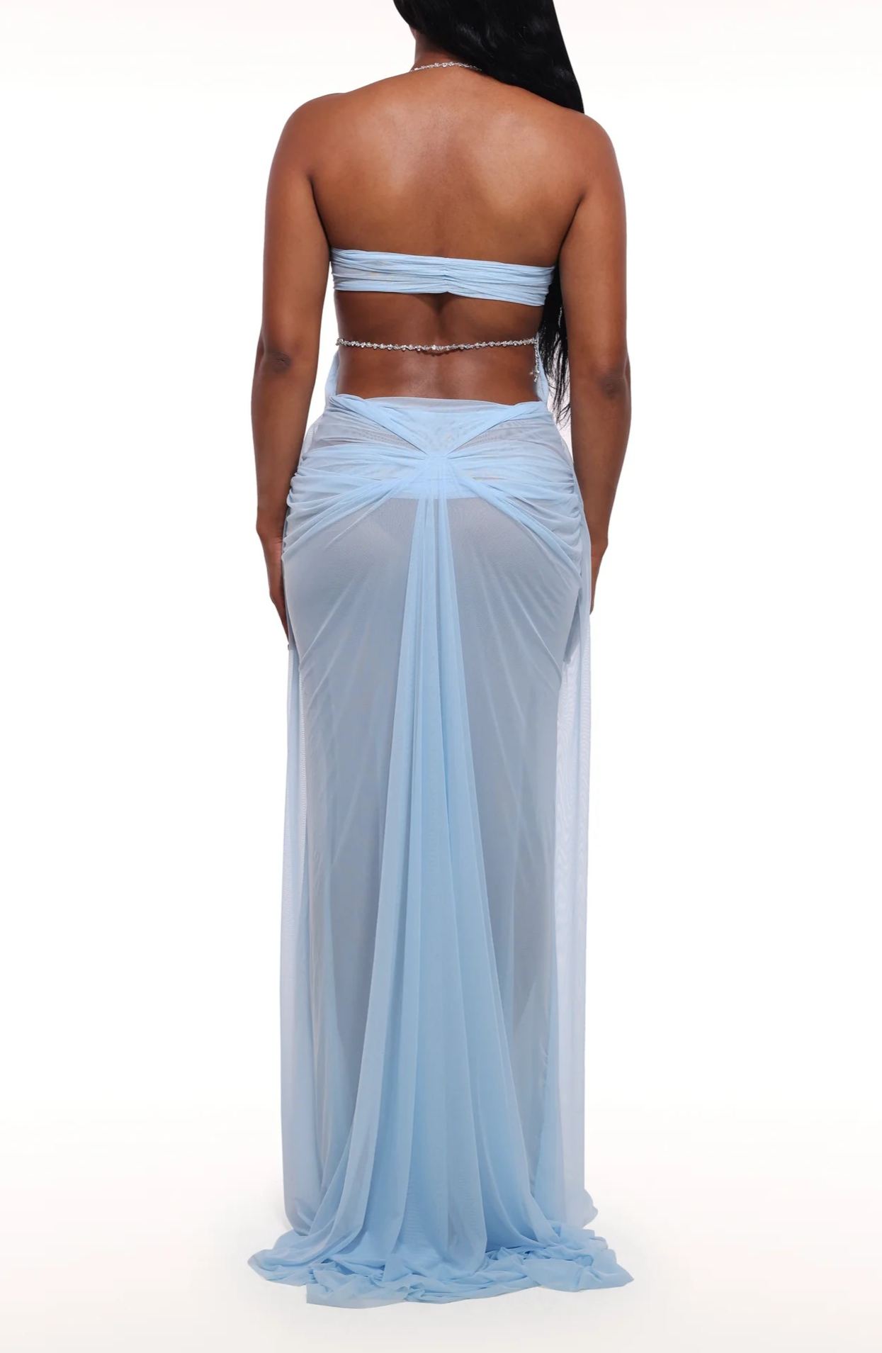 Bleyzan Plunge Chain Asymmetric Maxi Dress In Blue
