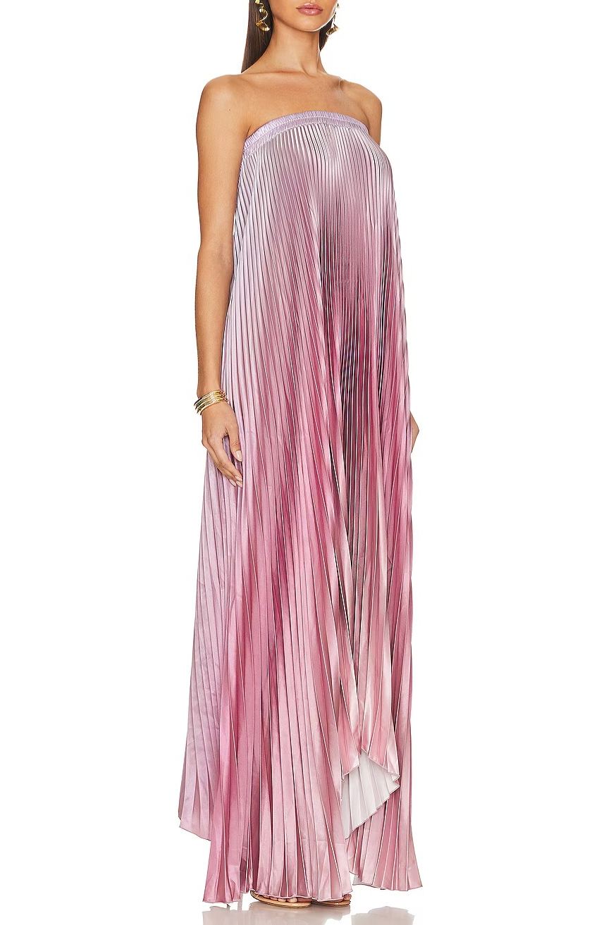 Wylith Pink Gradient Pleated Maxi Dress