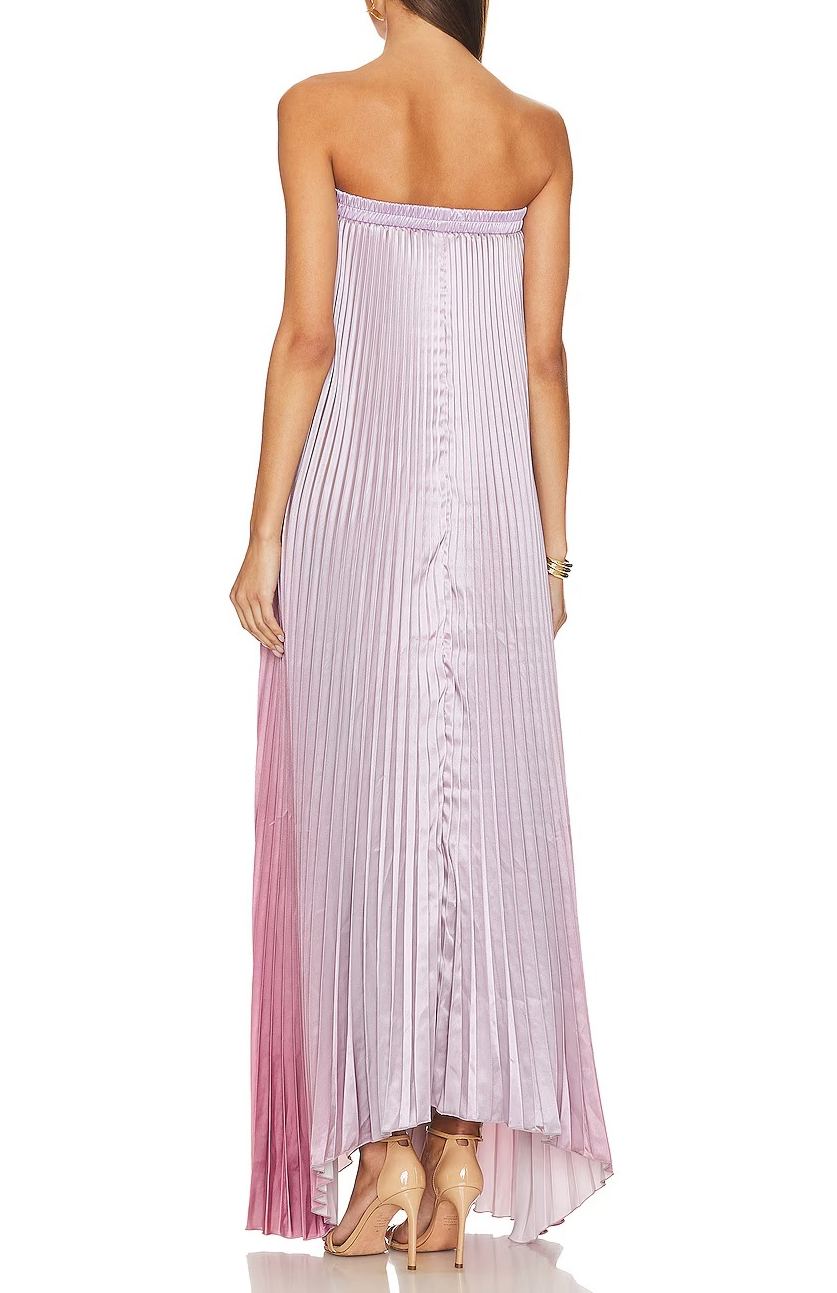 Wylith Pink Gradient Pleated Maxi Dress