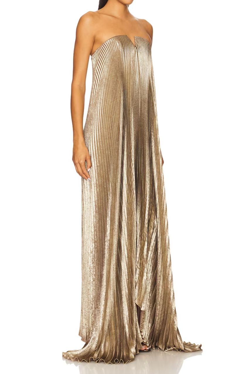 Sanitto Golden Fully-pleated Maxi Dress