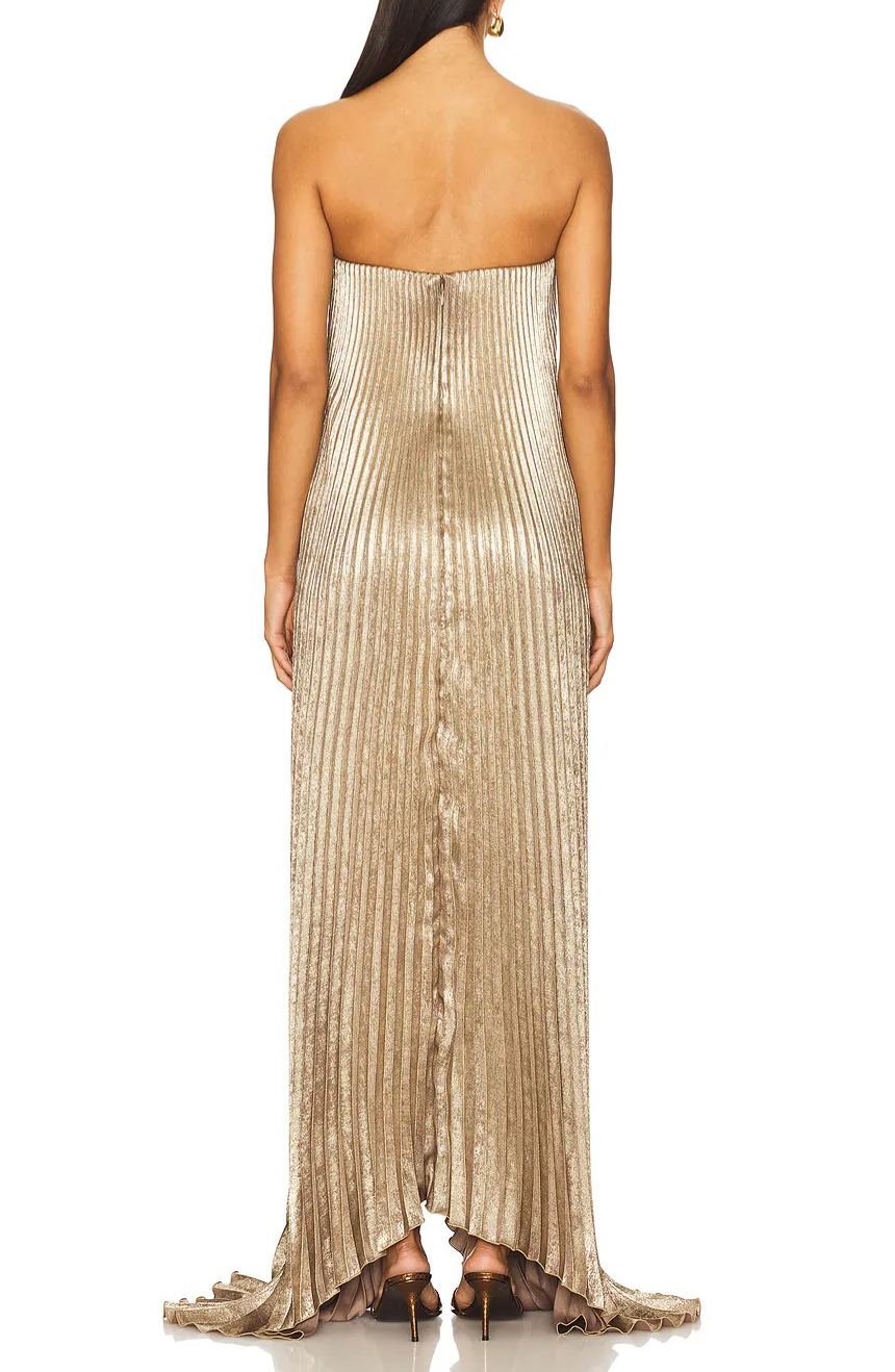 Sanitto Golden Fully-pleated Maxi Dress