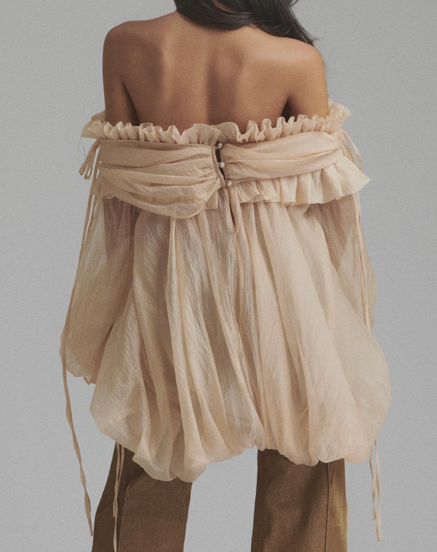 Firox Off Shoulder Mesh Ruffle Top