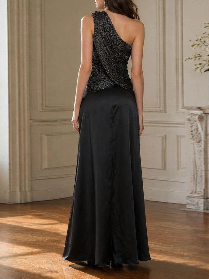 Felousvo One Shoulder Fringe Maxi Dress