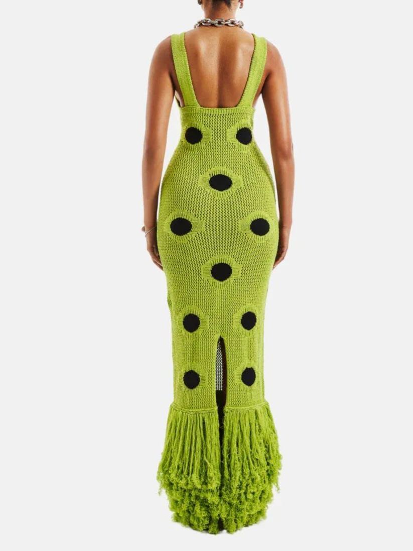 Lloyd Fringe Knit Maxi Dress In Chartreuse