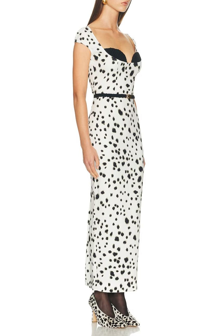 Henar White Leopard Polka Midi Dress
