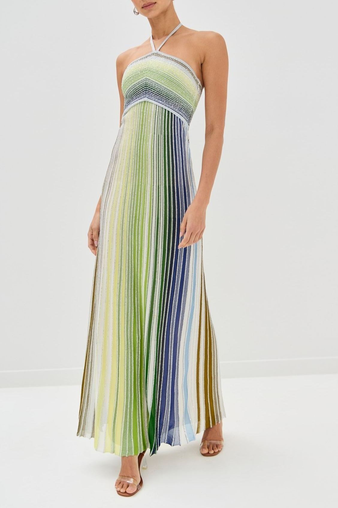 Felicia Metallic Knit Backless Maxi Dress