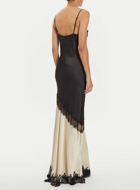 Idalia Black V-neck Lace Trim Panelled Slit Maxi Dress
