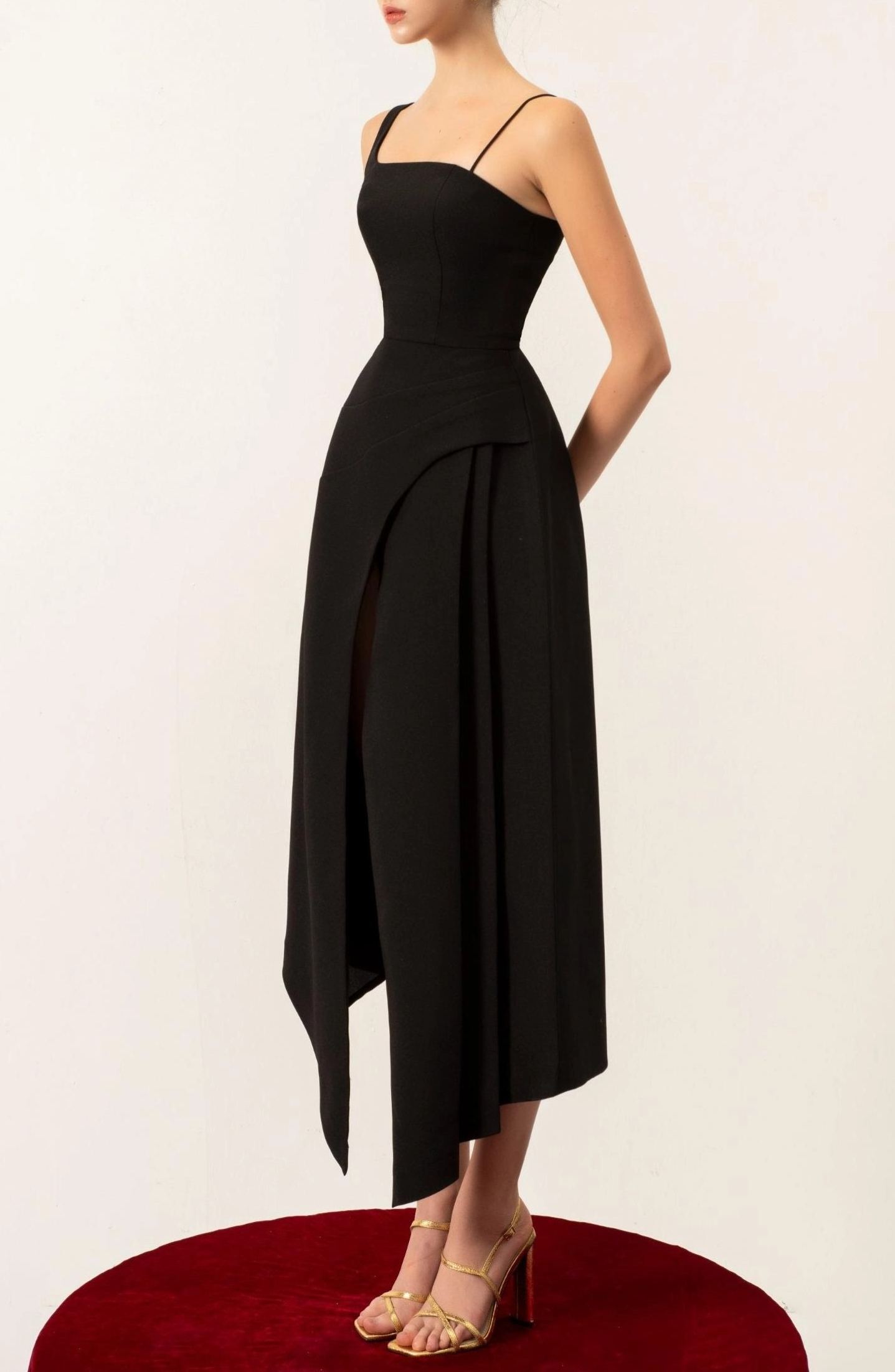 Borja Color Block Midi Dress with Shawl Detail