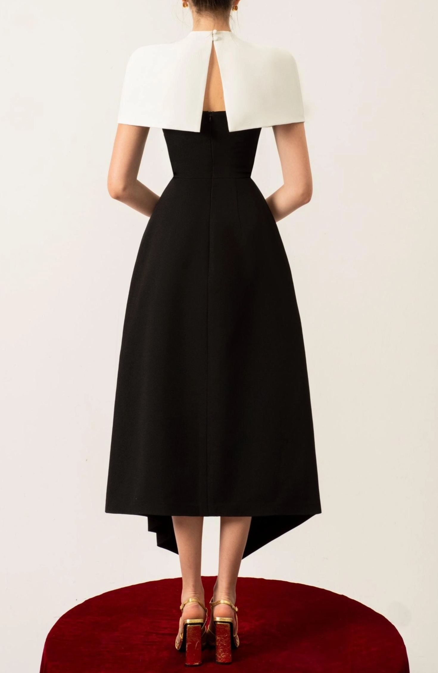 Borja Color Block Midi Dress with Shawl Detail