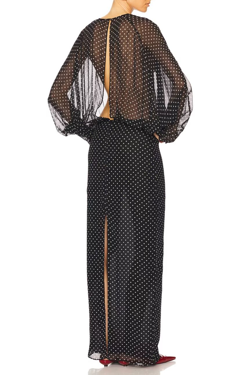 Eezis Black Polka Dot Chiffon Maxi Dress