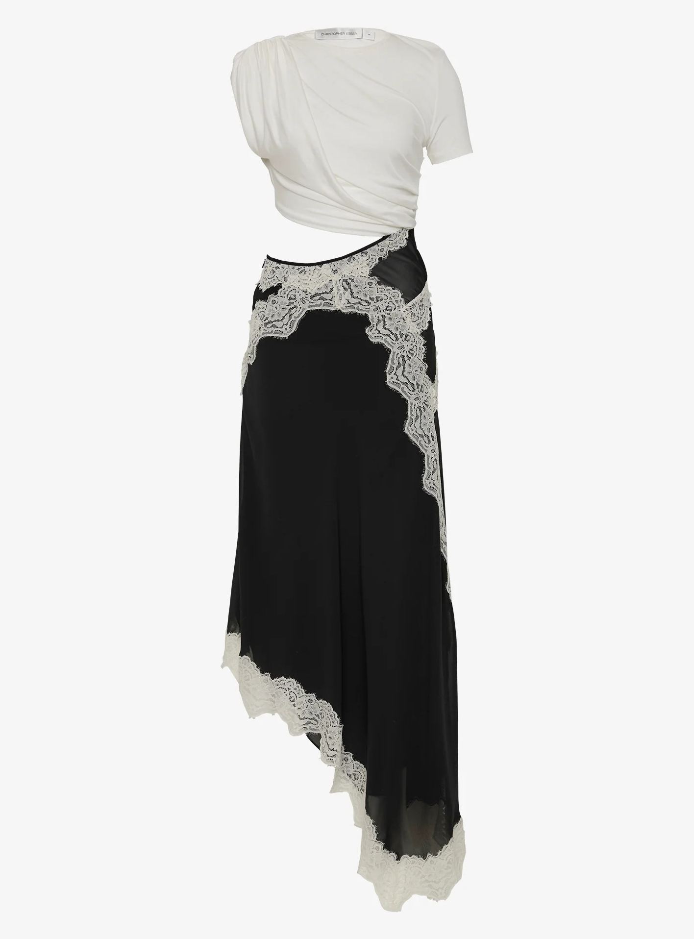 Fouzia Asymmetric Lace Satin Maxi Dress In Black