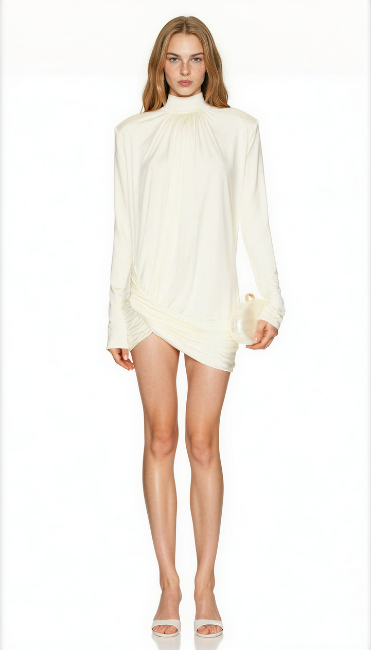 Alphteus Long Sleeve Ruch Asymmetric Mini Dress
