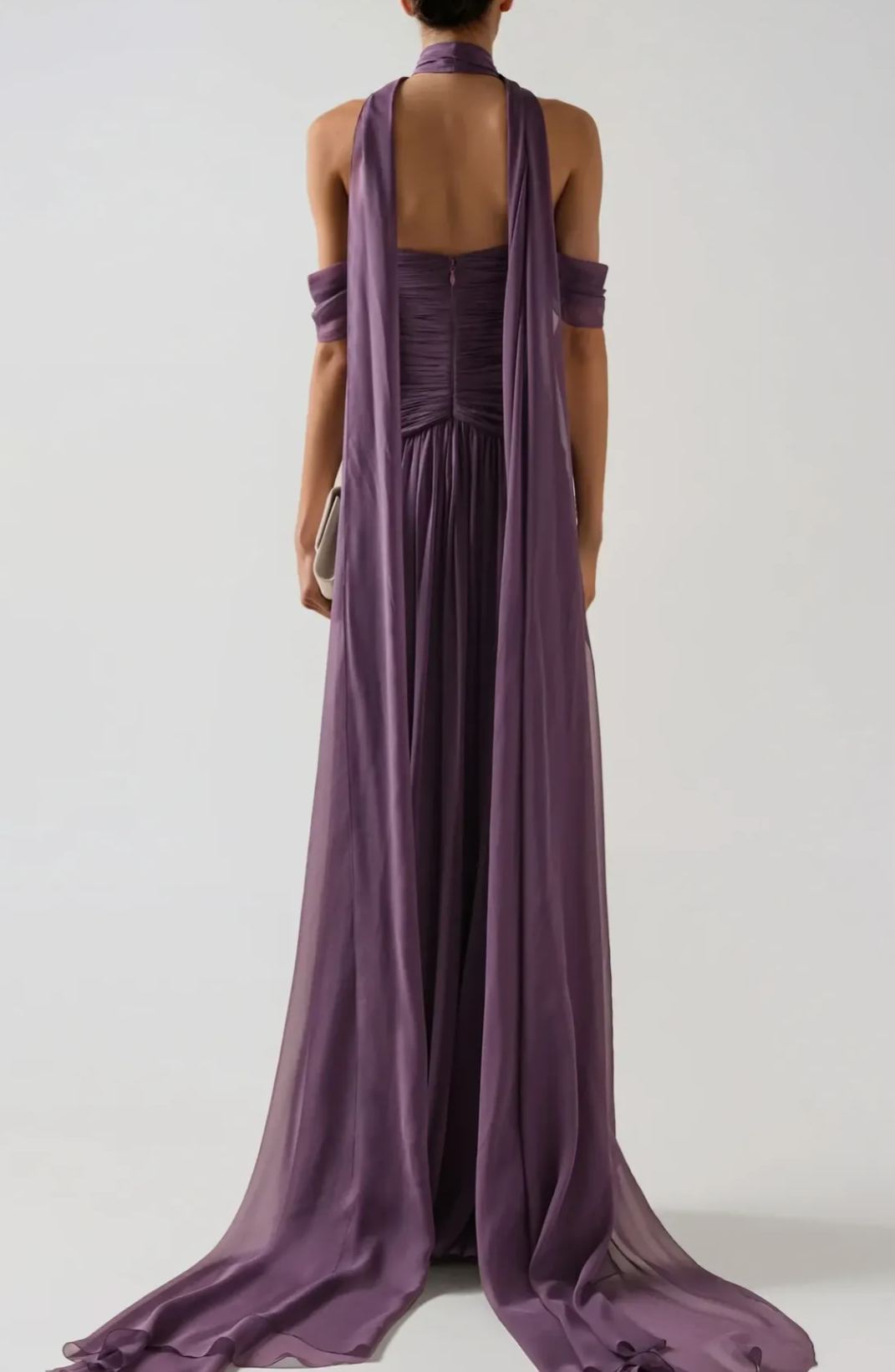 Amélie Off Shoulder Ruch Scarf Maxi Dress In Purple