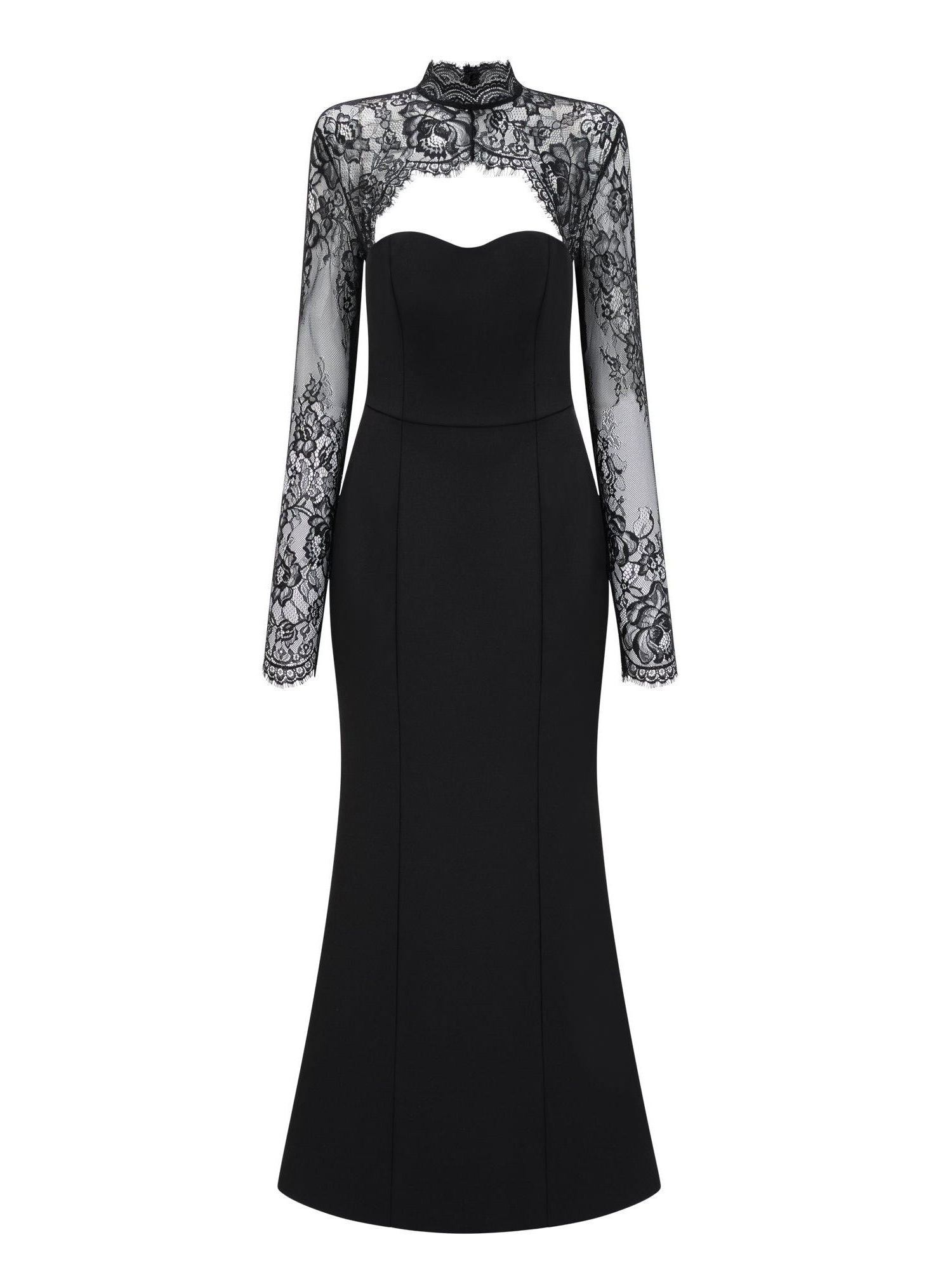 Borbála Black Lace Panel Maxi Gown