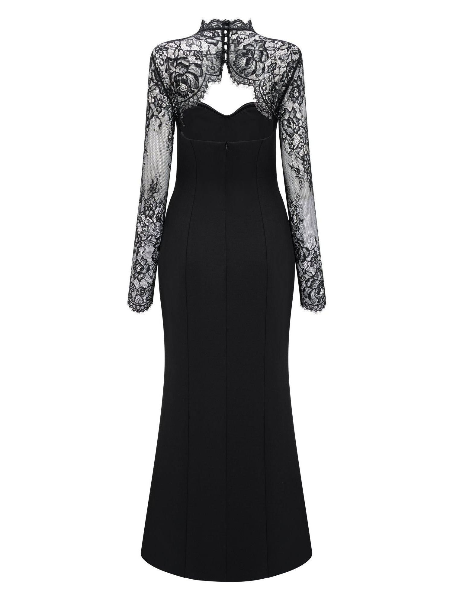 Borbála Black Lace Panel Maxi Gown