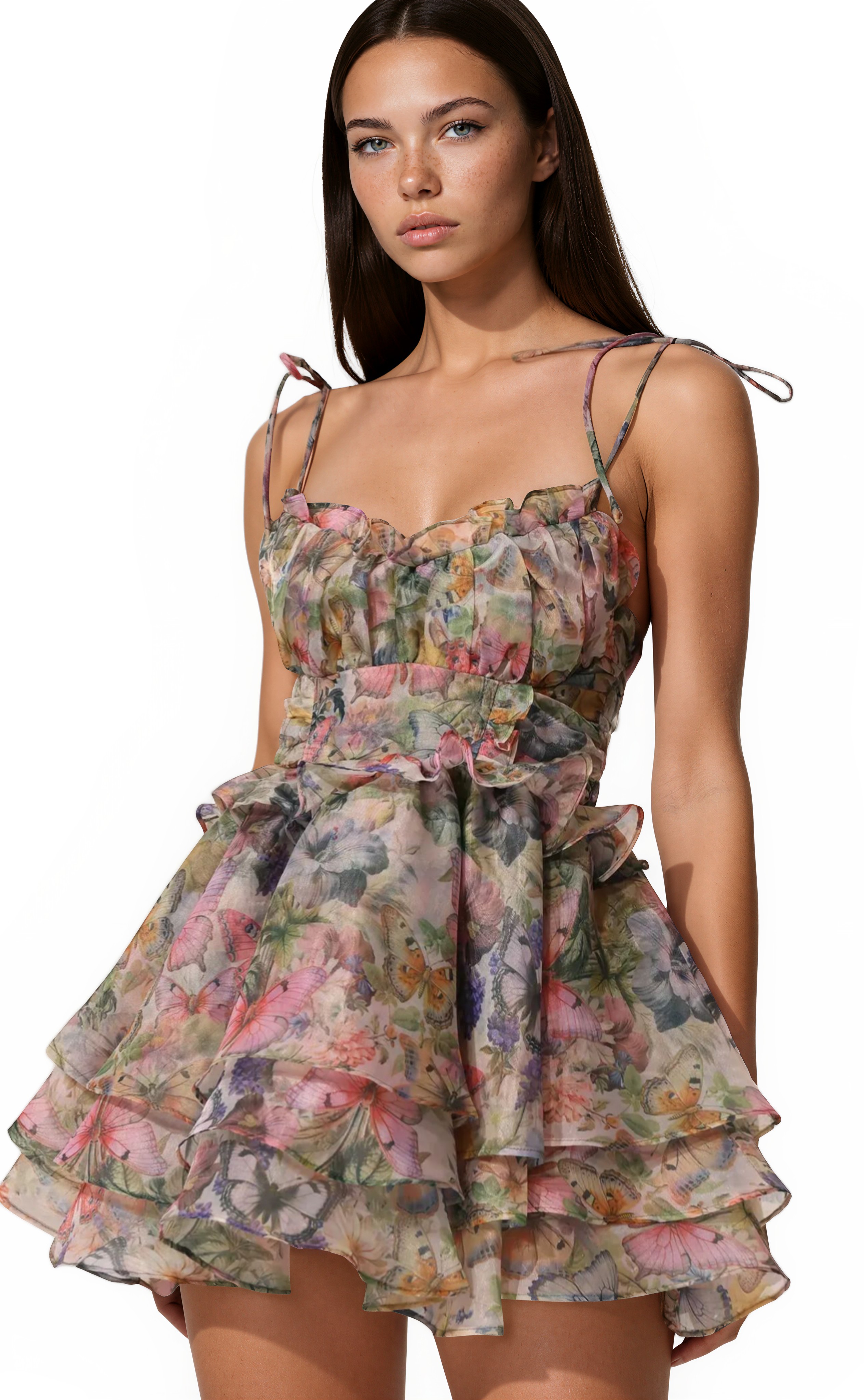 Firuze Butterfly Ruffle Mini Dress