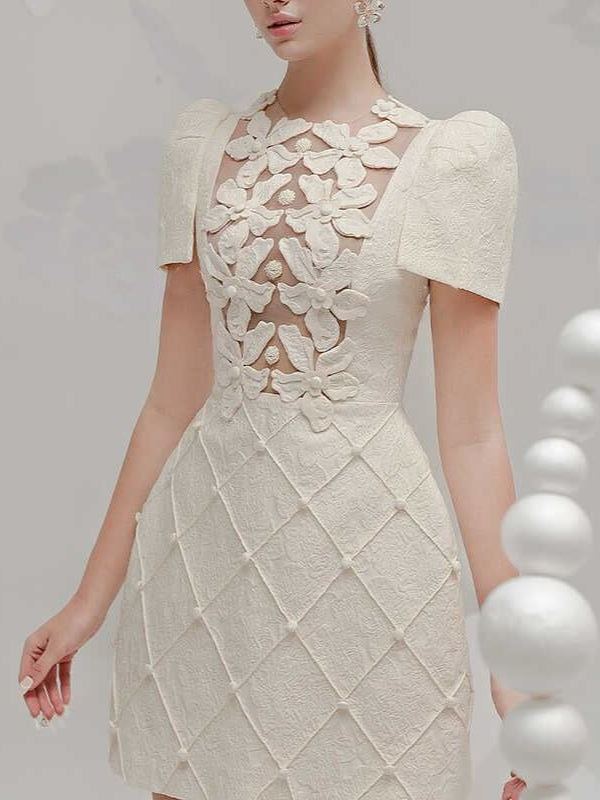 Kirasomo Flower Mesh Mini Dress