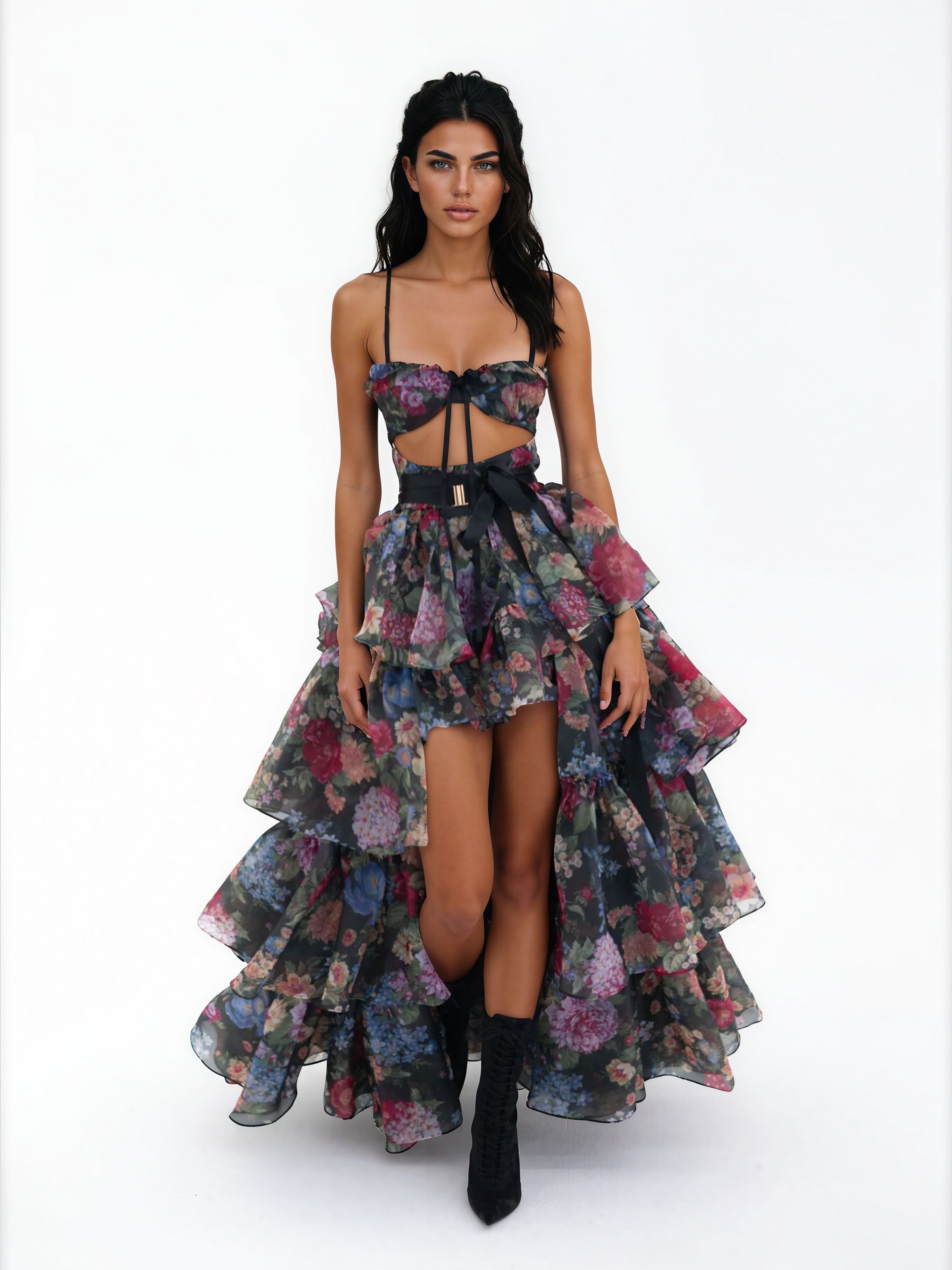 Farouk Floral Printed Skirt Set In Black