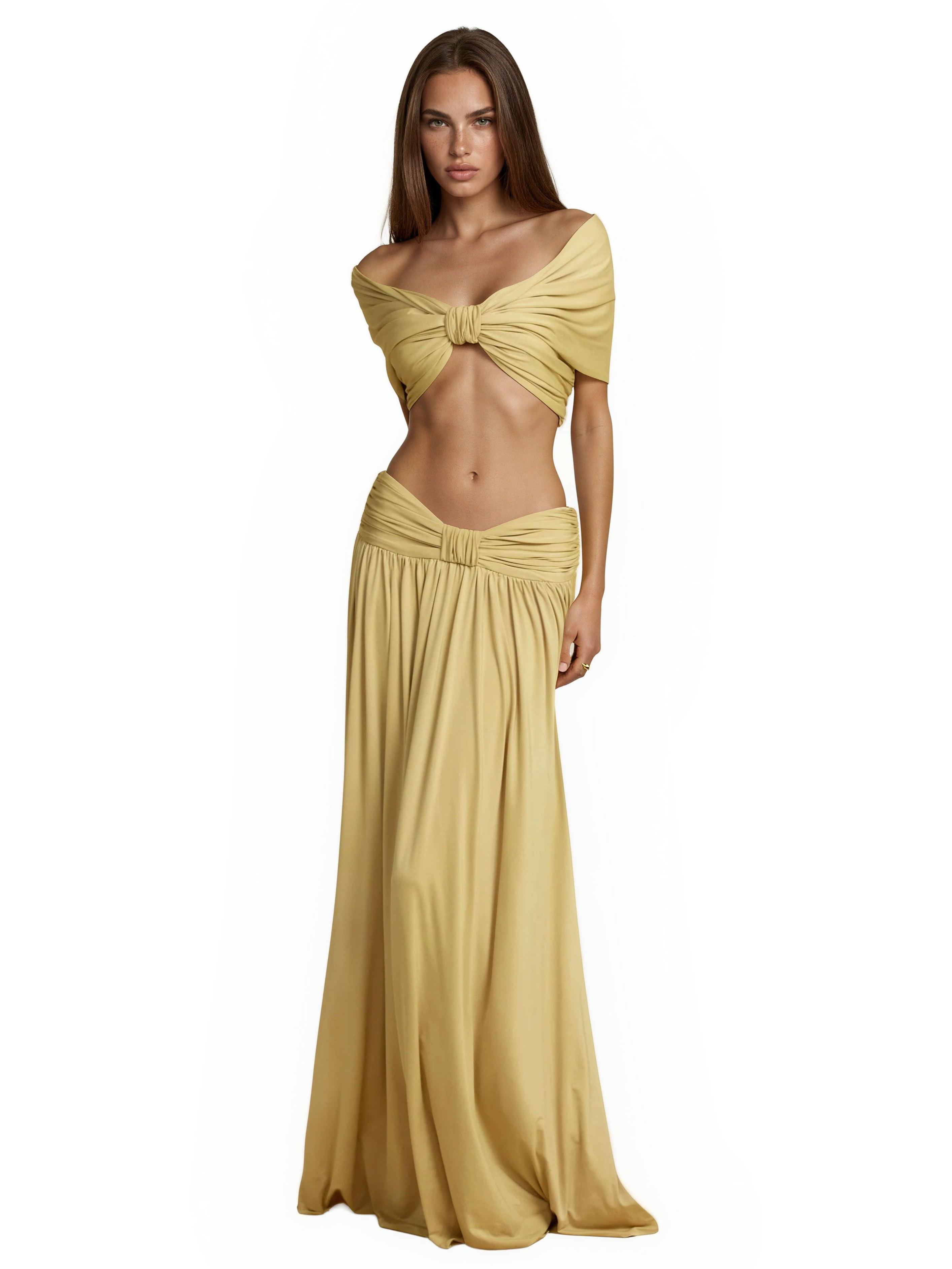 Dylis Off Shoulder Ruch Skirt Set