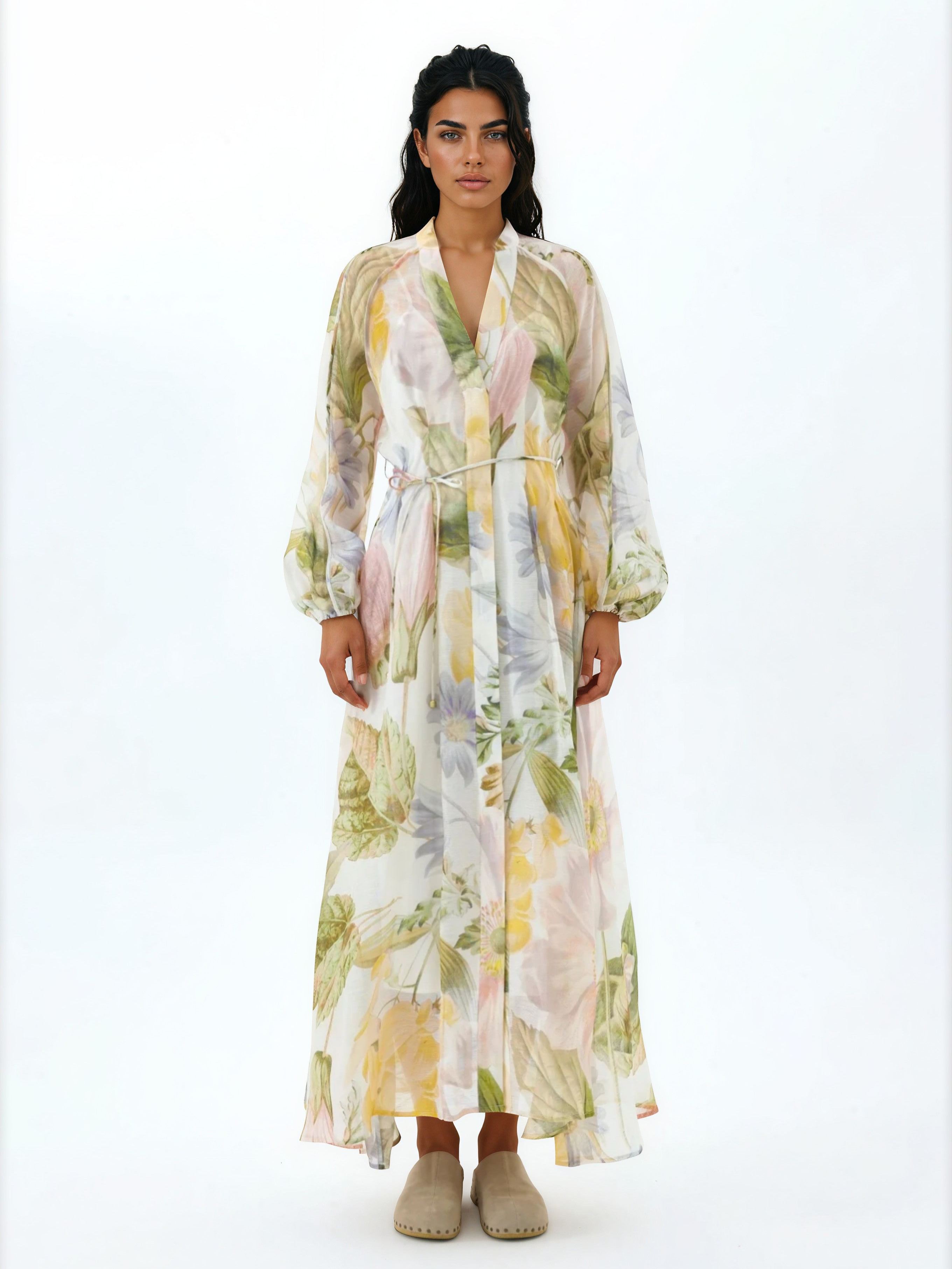 Fester Balloon Sleeve Floral Maxi Dress