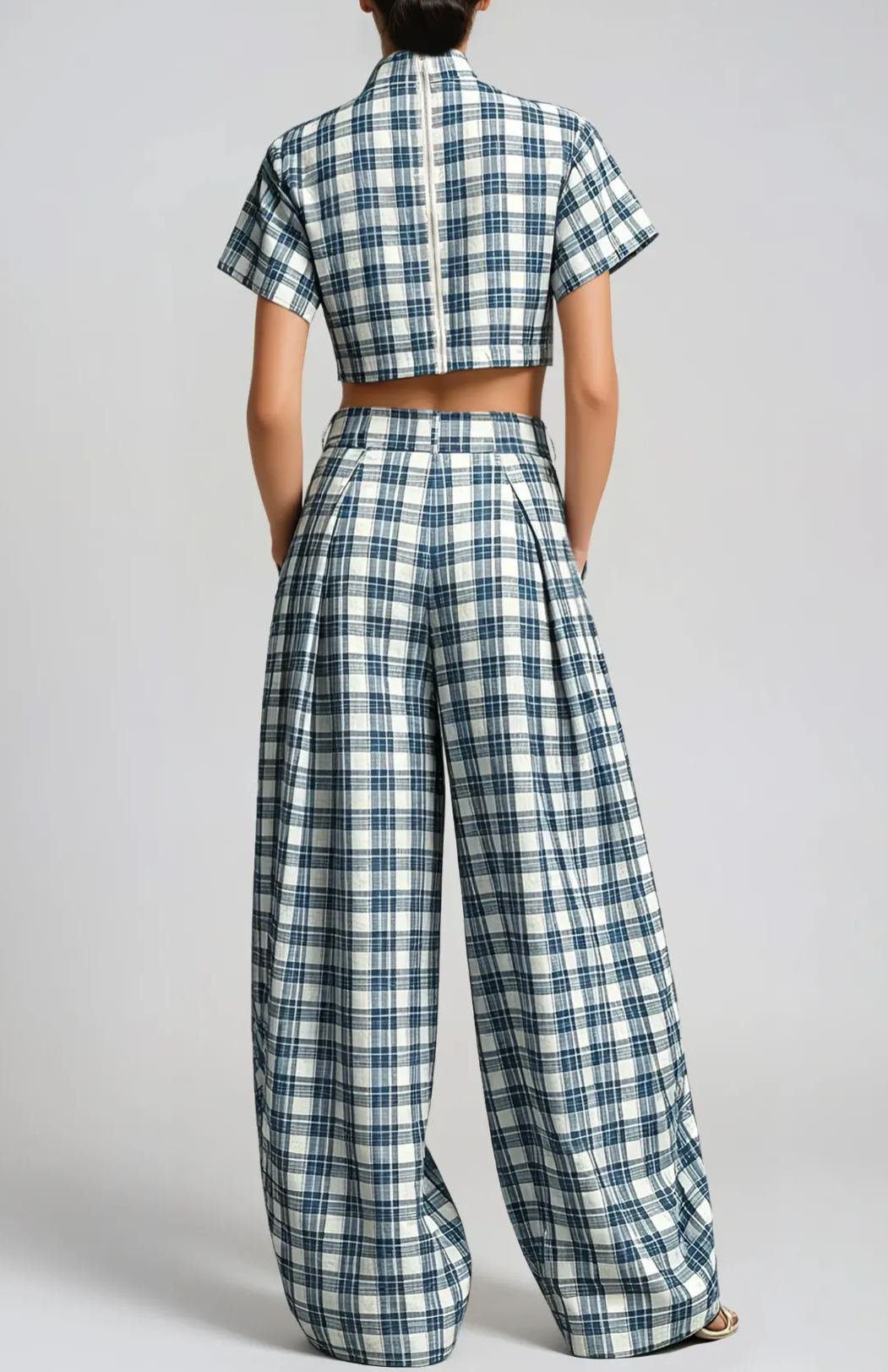 Hapi Plaid Crop Baggy Pants Set
