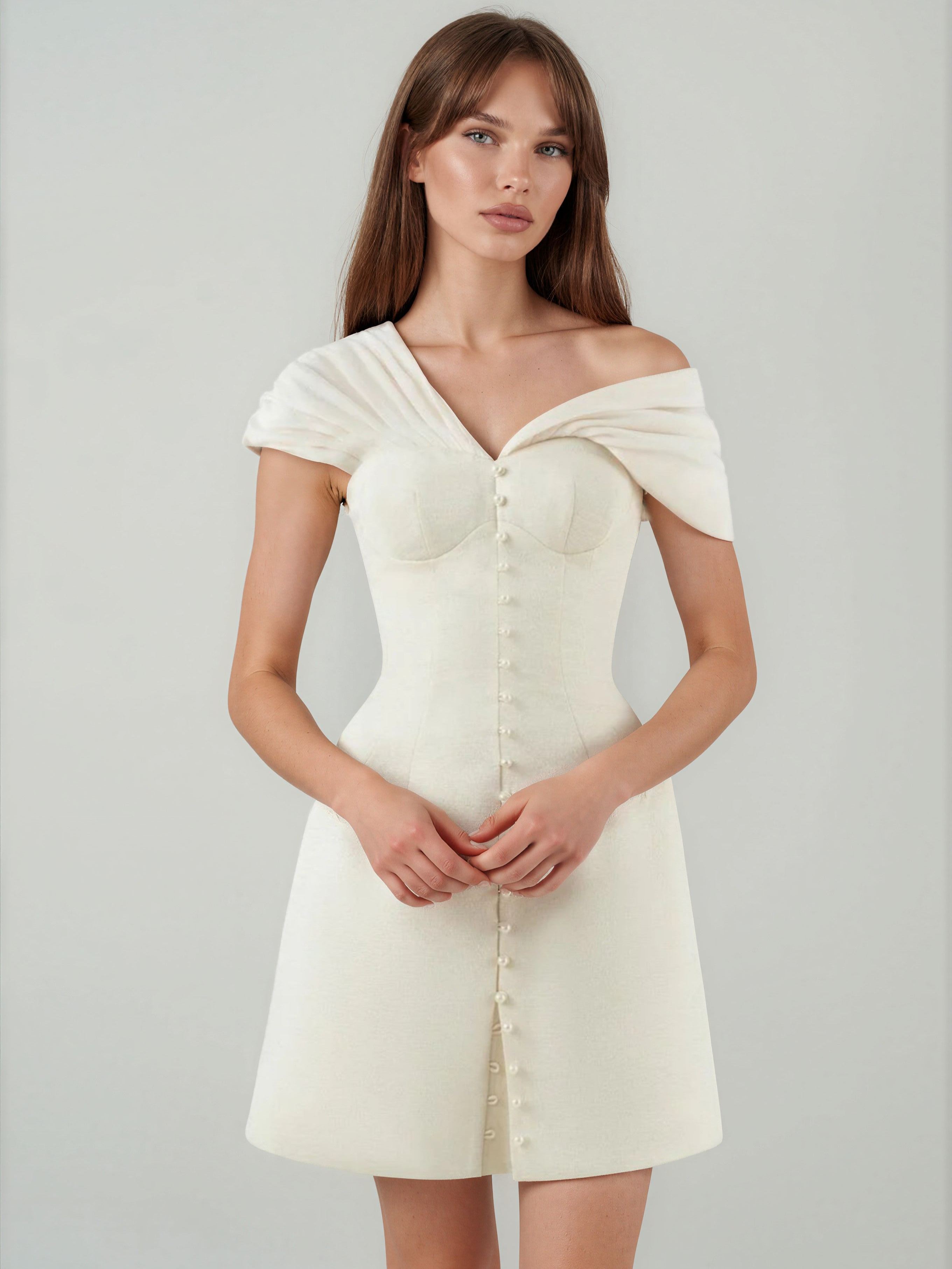 Fahriye One Shoulder Ruch Mini Dress