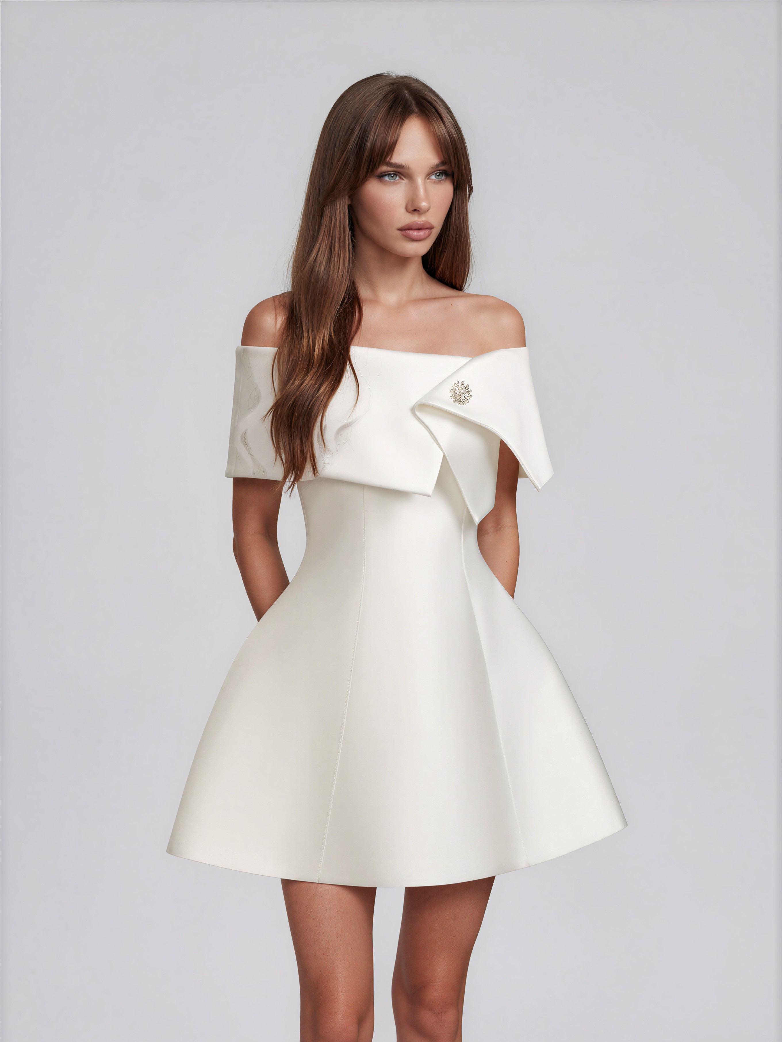 Famatois Off Shoulder Asymmetric Mini Dress