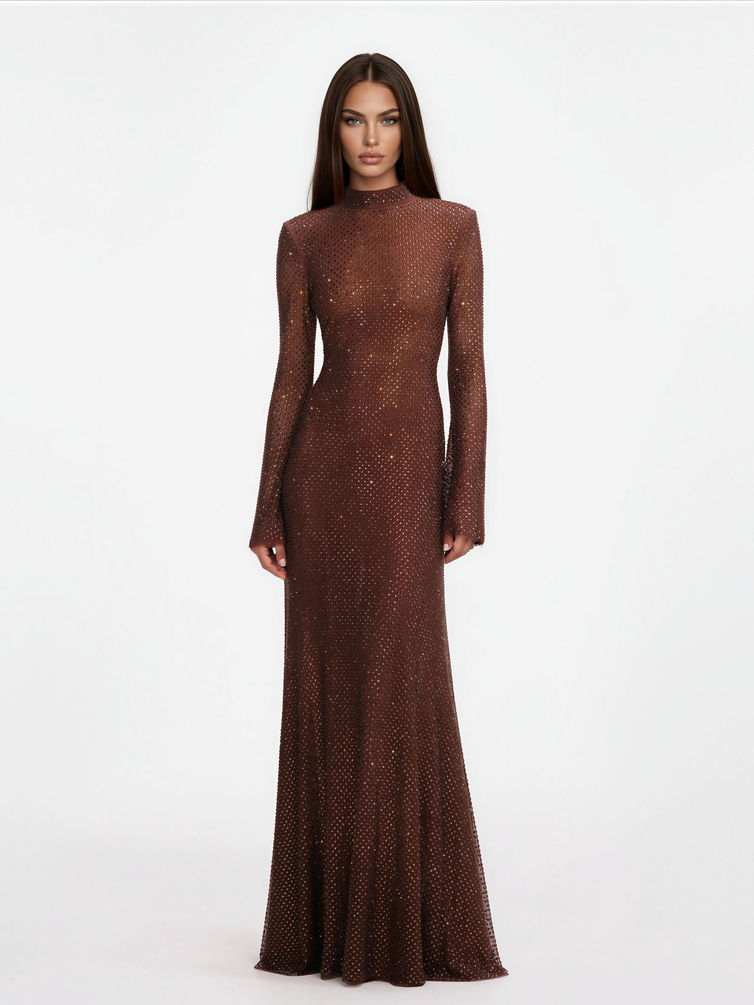Phoewe High Neck Rhinestone Maxi Dress
