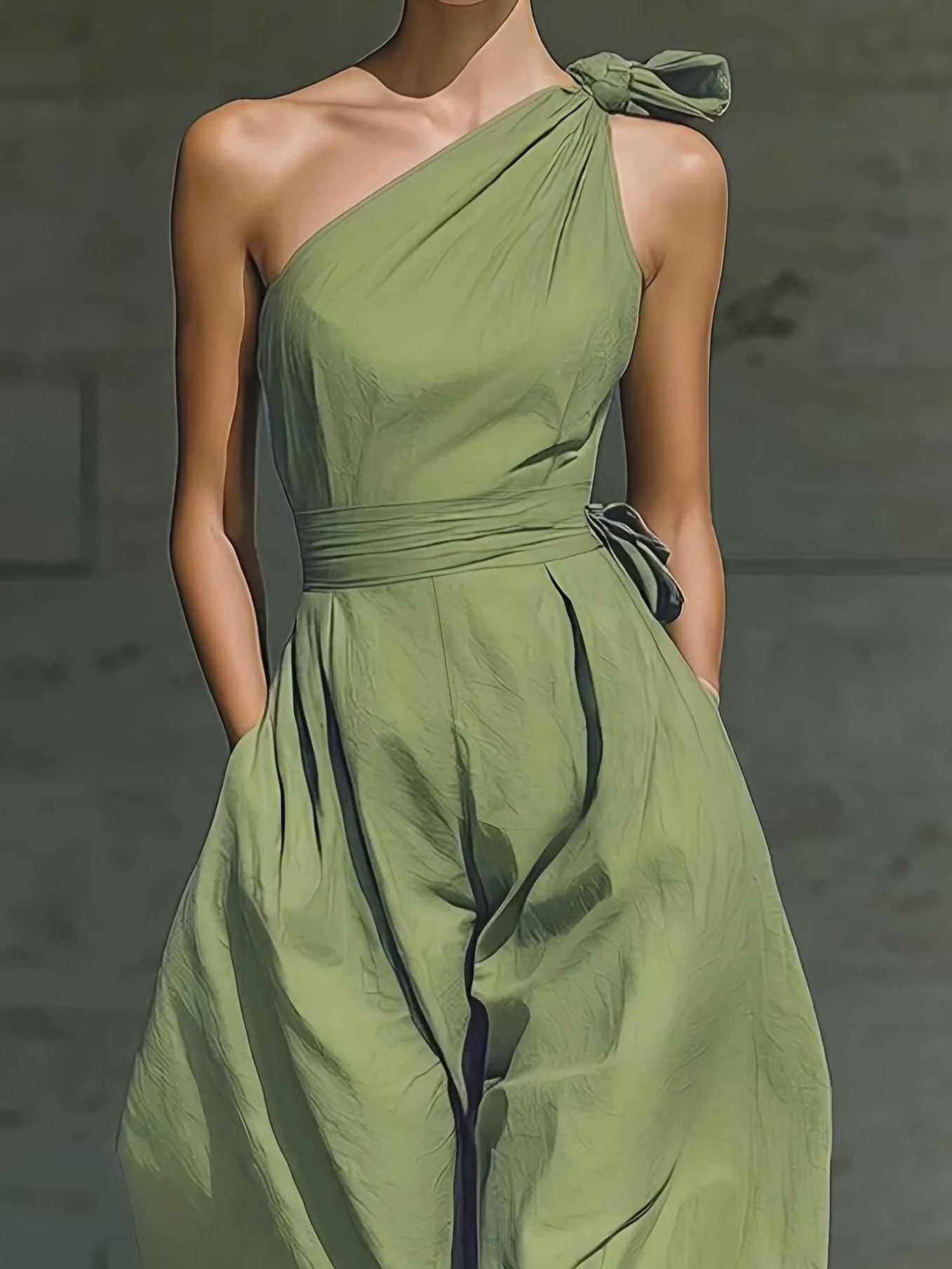 Kelatou One Shoulder Twist Baggy Jumpsuit