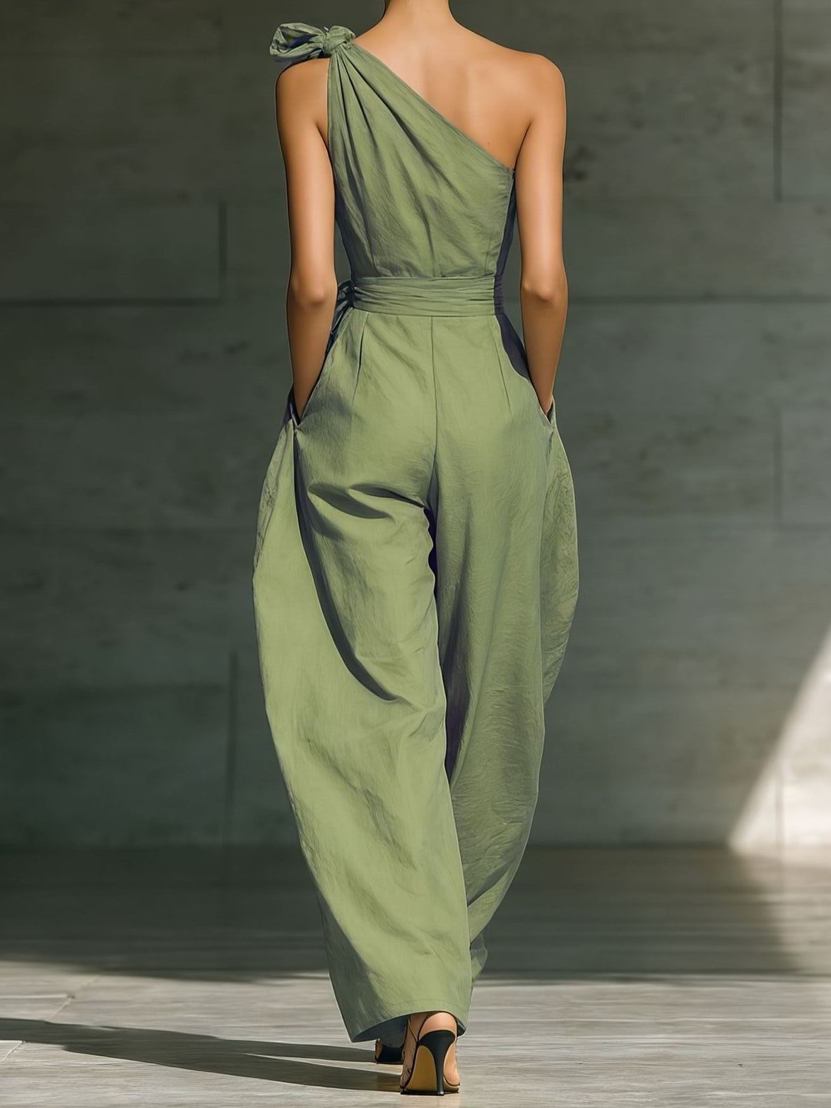 Kelatou One Shoulder Twist Baggy Jumpsuit