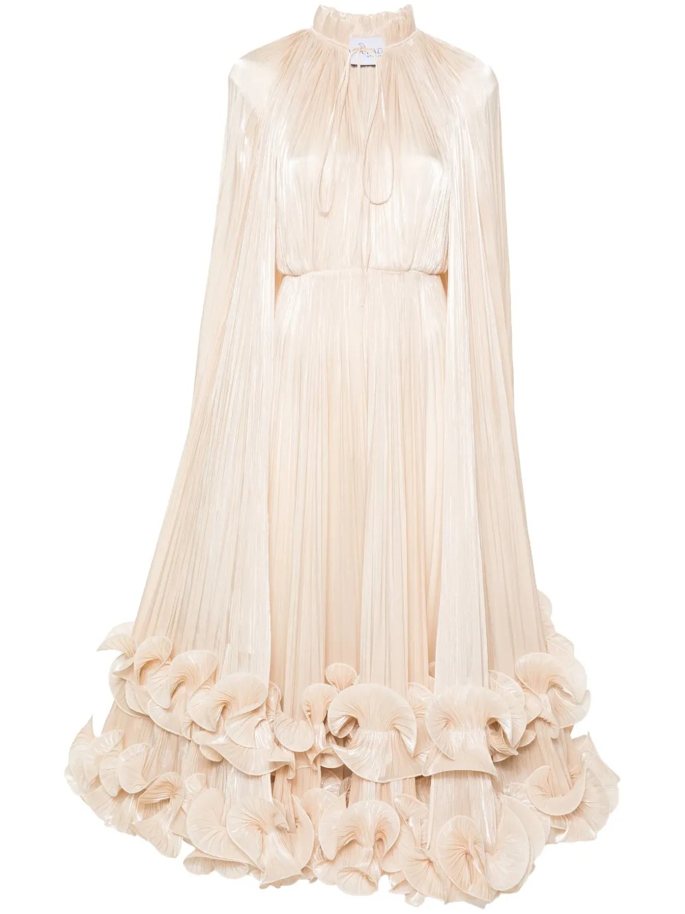 Gelsomina Neutral Cape Pleated Midi Dress