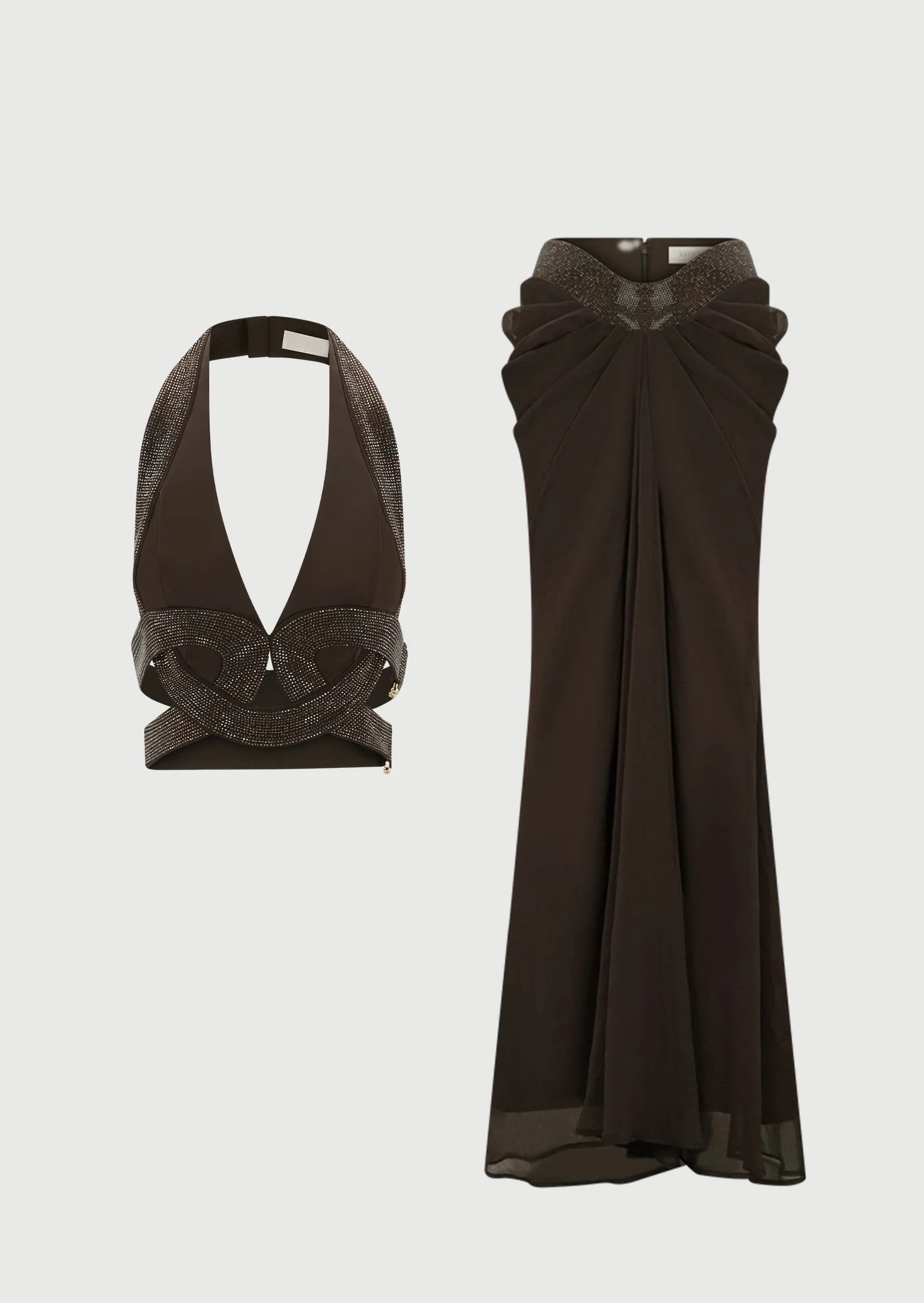 Minerva Halter Neck Draped Skirt Set